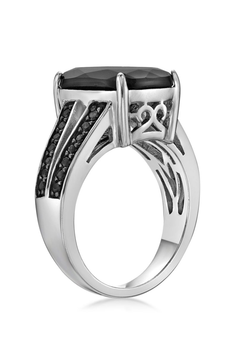 7.5 ct. t.w. Black Onyx and 1/2 ct. t.w. Black Spinel Ring in Sterling Silver