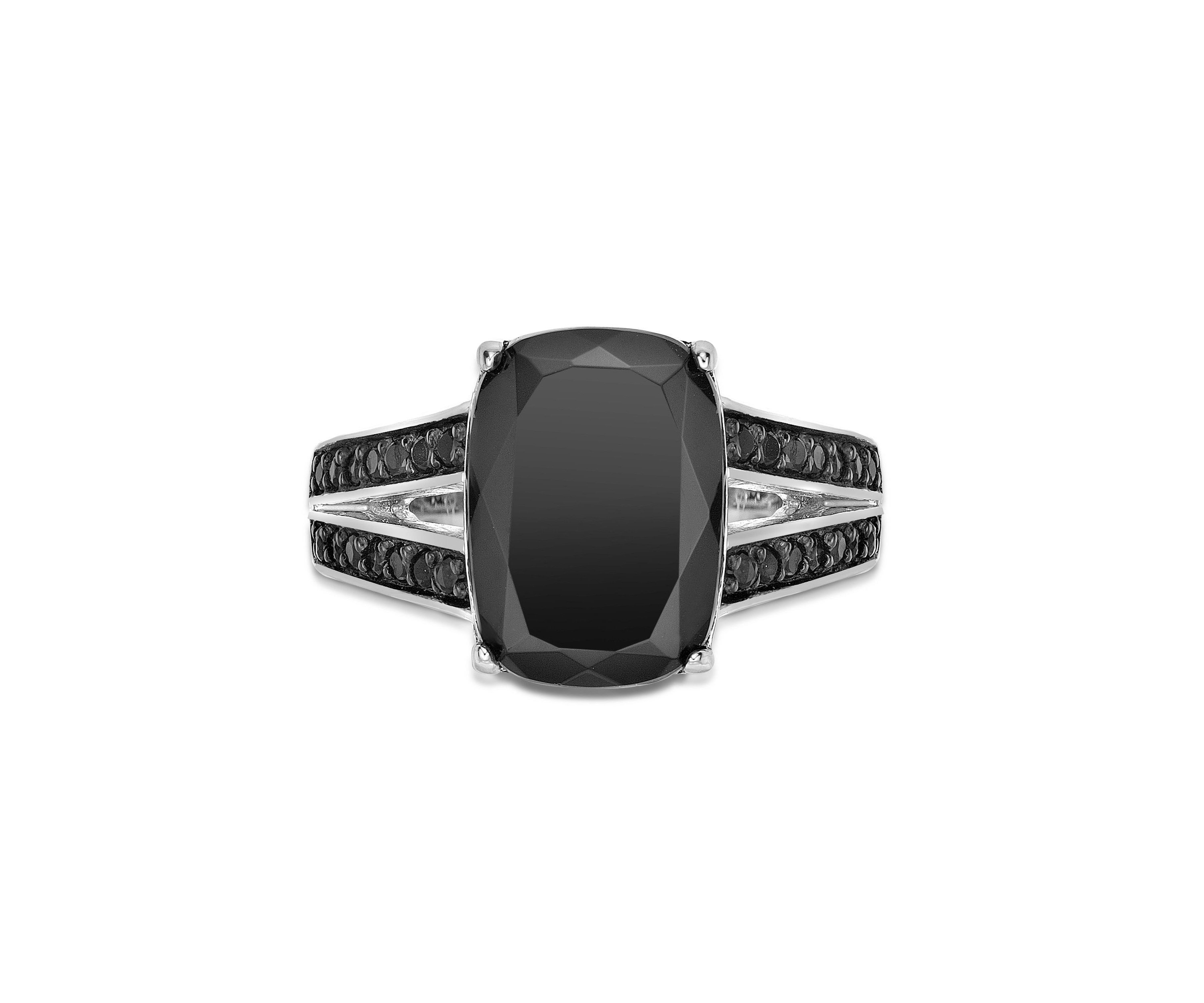 7.5 ct. t.w. Black Onyx and 1/2 ct. t.w. Black Spinel Ring in Sterling Silver