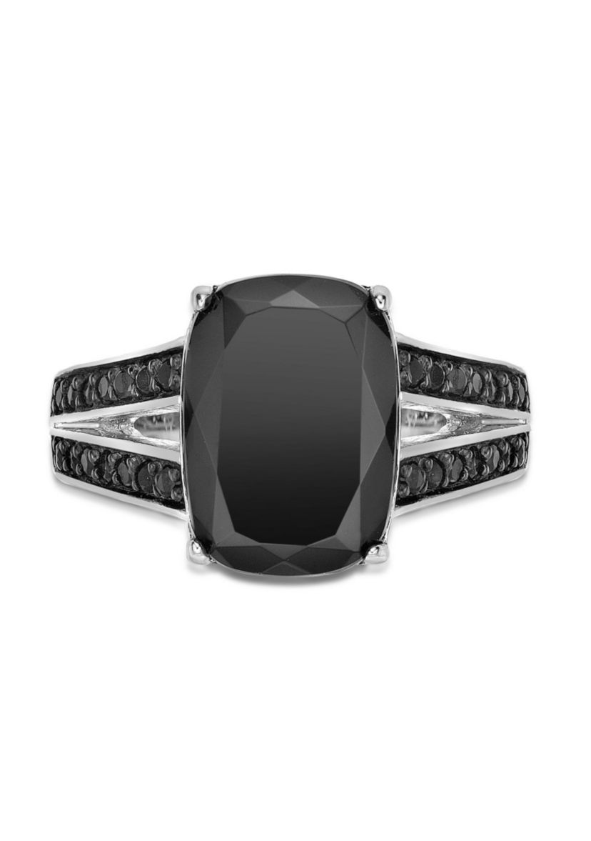 7.5 ct. t.w. Black Onyx and 1/2 ct. t.w. Black Spinel Ring in Sterling Silver