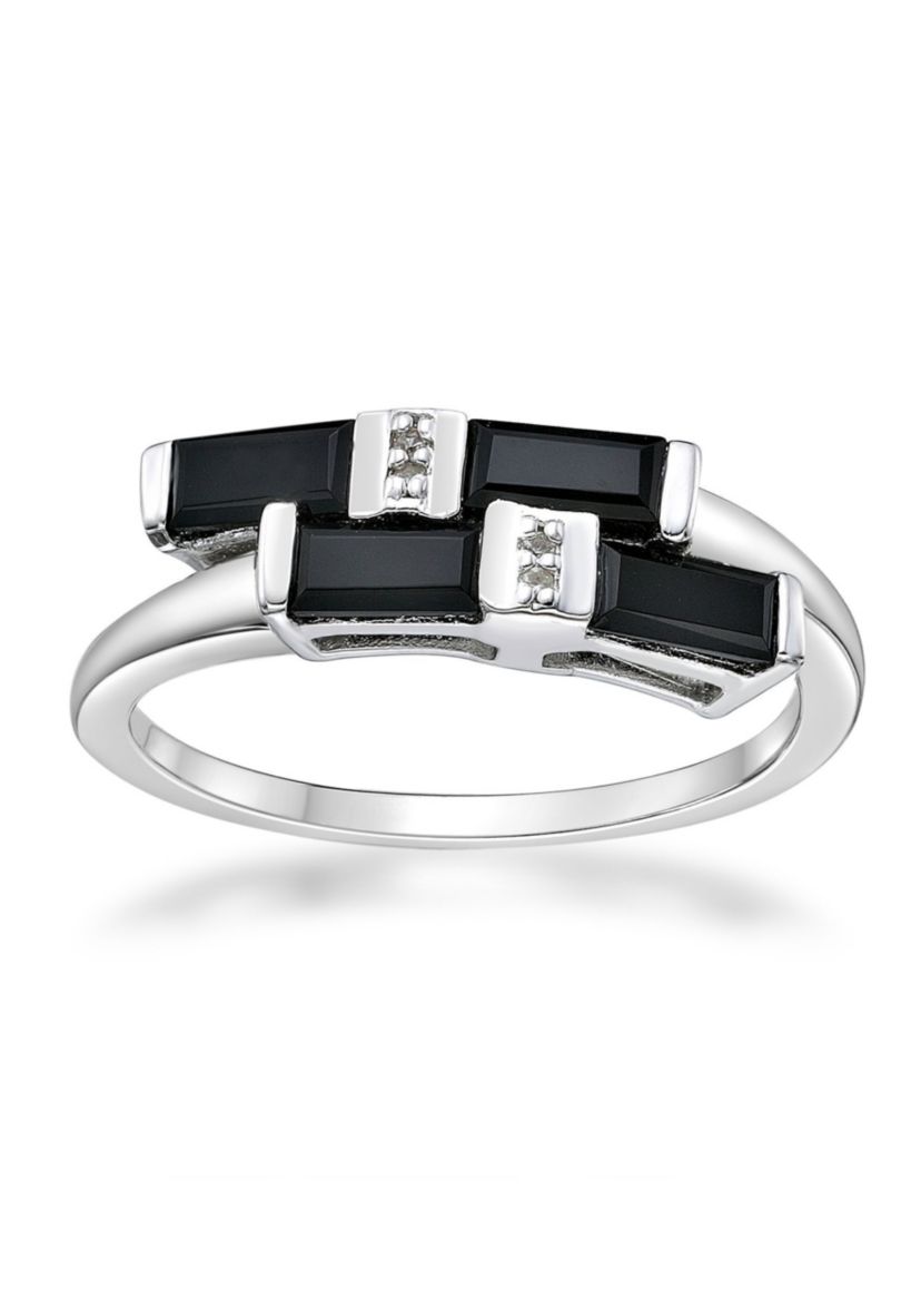 1/4 ct. t.w. Black Onyx and White Topaz Accent Ring in Sterling Silver