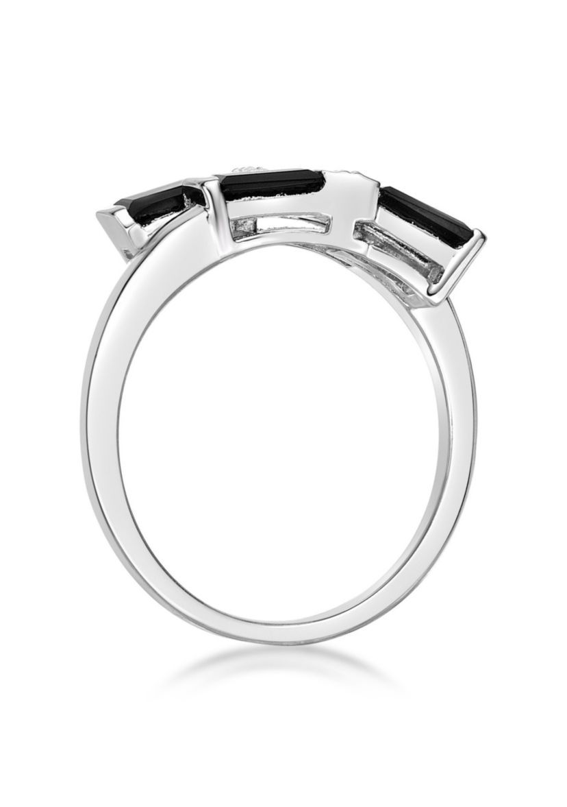 1/4 ct. t.w. Black Onyx and White Topaz Accent Ring in Sterling Silver