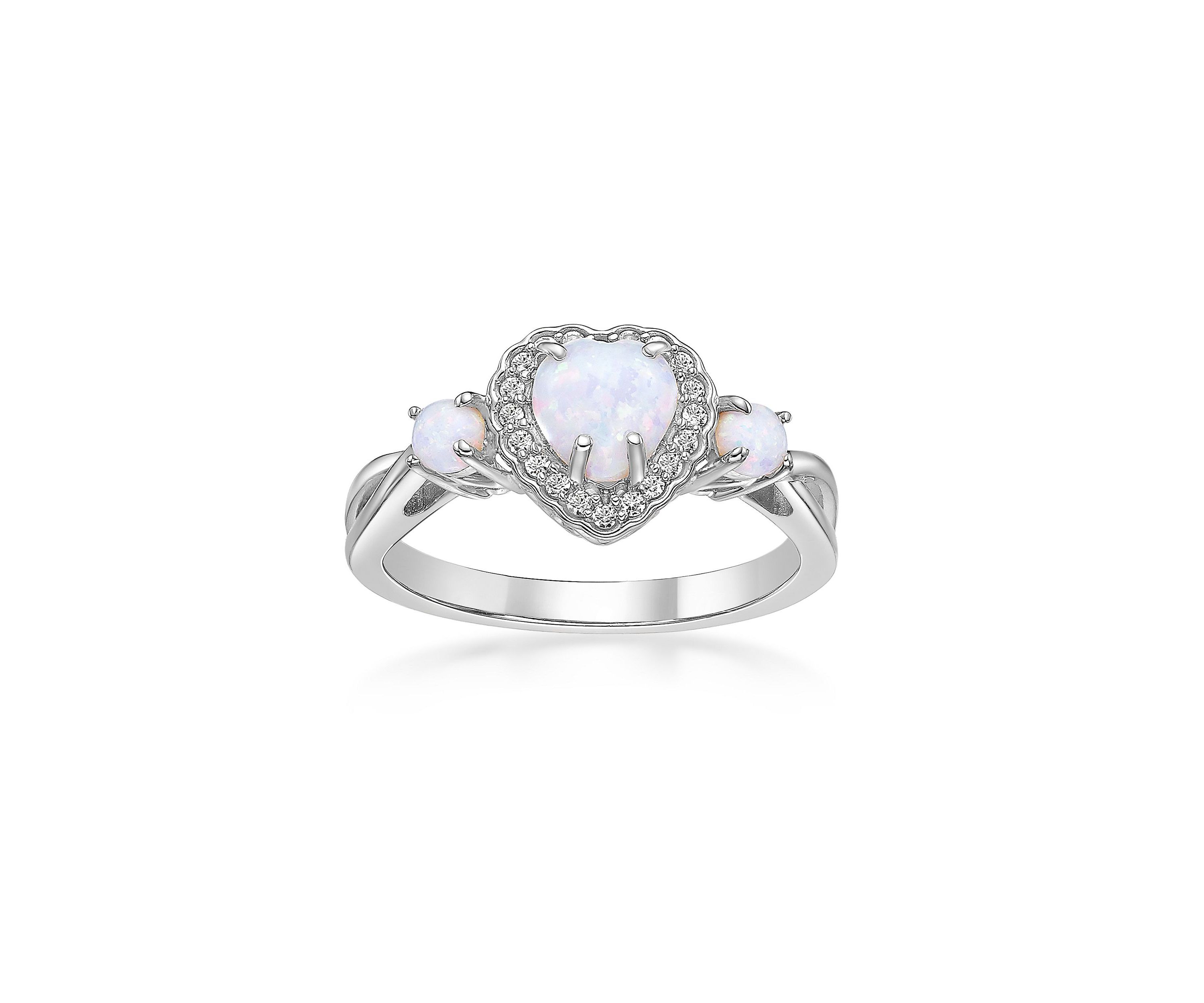 Lab Created 0.45 ct. t.w. Lab-created Opal and 1/2 ct. t.w. Lab-Created White Sapphire Ring in Sterling Silver