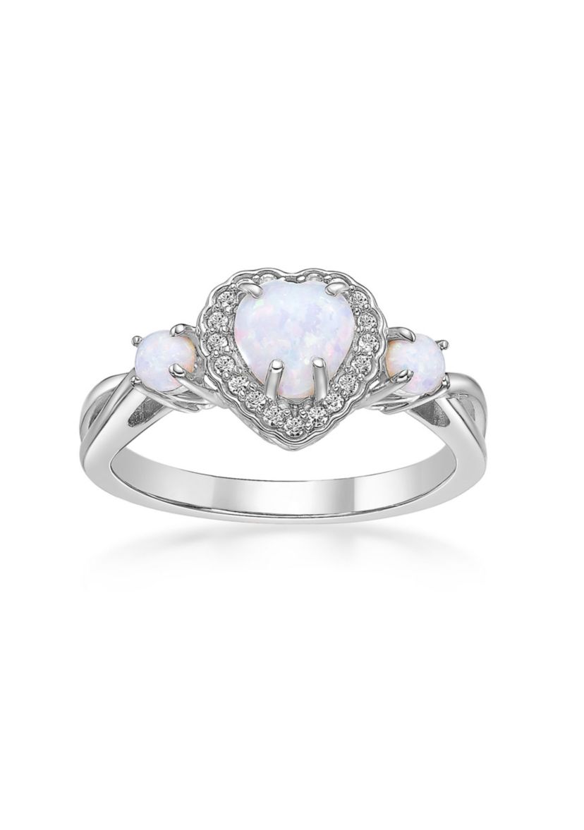 Lab Created 0.45 ct. t.w. Lab-created Opal and 1/2 ct. t.w. Lab-Created White Sapphire Ring in Sterling Silver