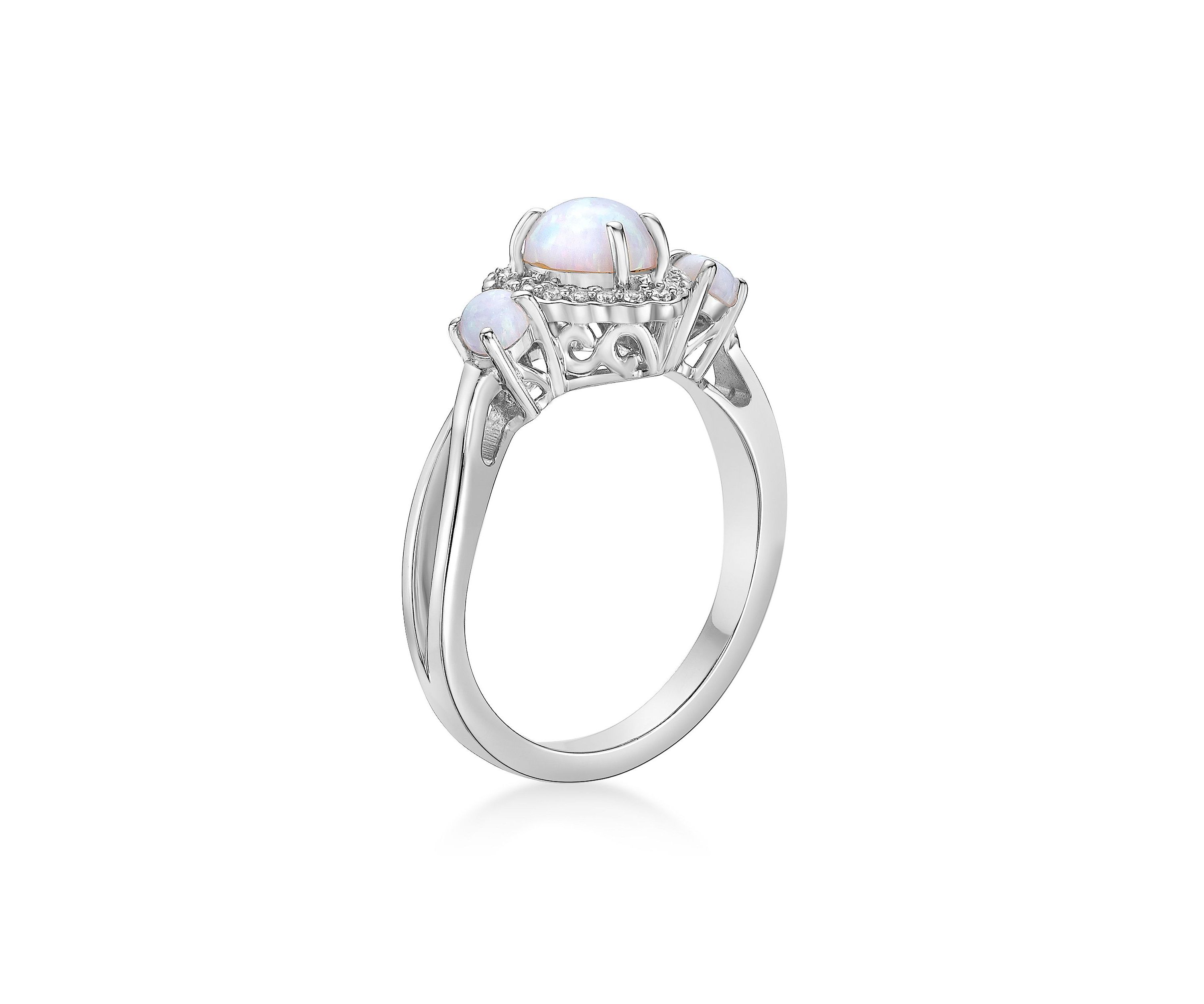 Lab Created 0.45 ct. t.w. Lab-created Opal and 1/2 ct. t.w. Lab-Created White Sapphire Ring in Sterling Silver