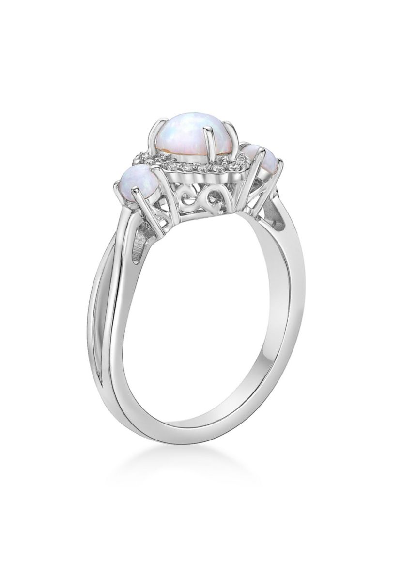 Lab Created 0.45 ct. t.w. Lab-created Opal and 1/2 ct. t.w. Lab-Created White Sapphire Ring in Sterling Silver