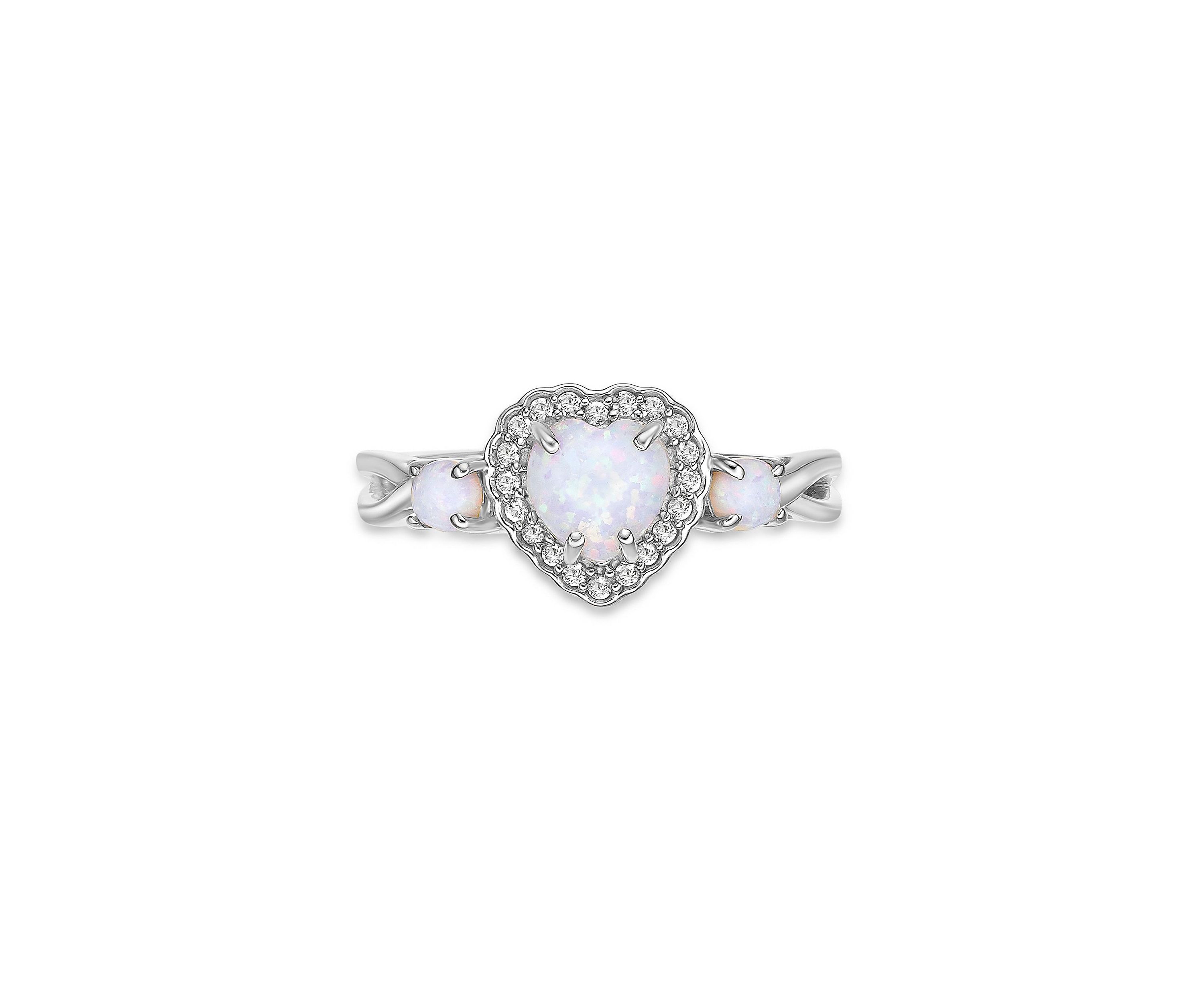 Lab Created 0.45 ct. t.w. Lab-created Opal and 1/2 ct. t.w. Lab-Created White Sapphire Ring in Sterling Silver