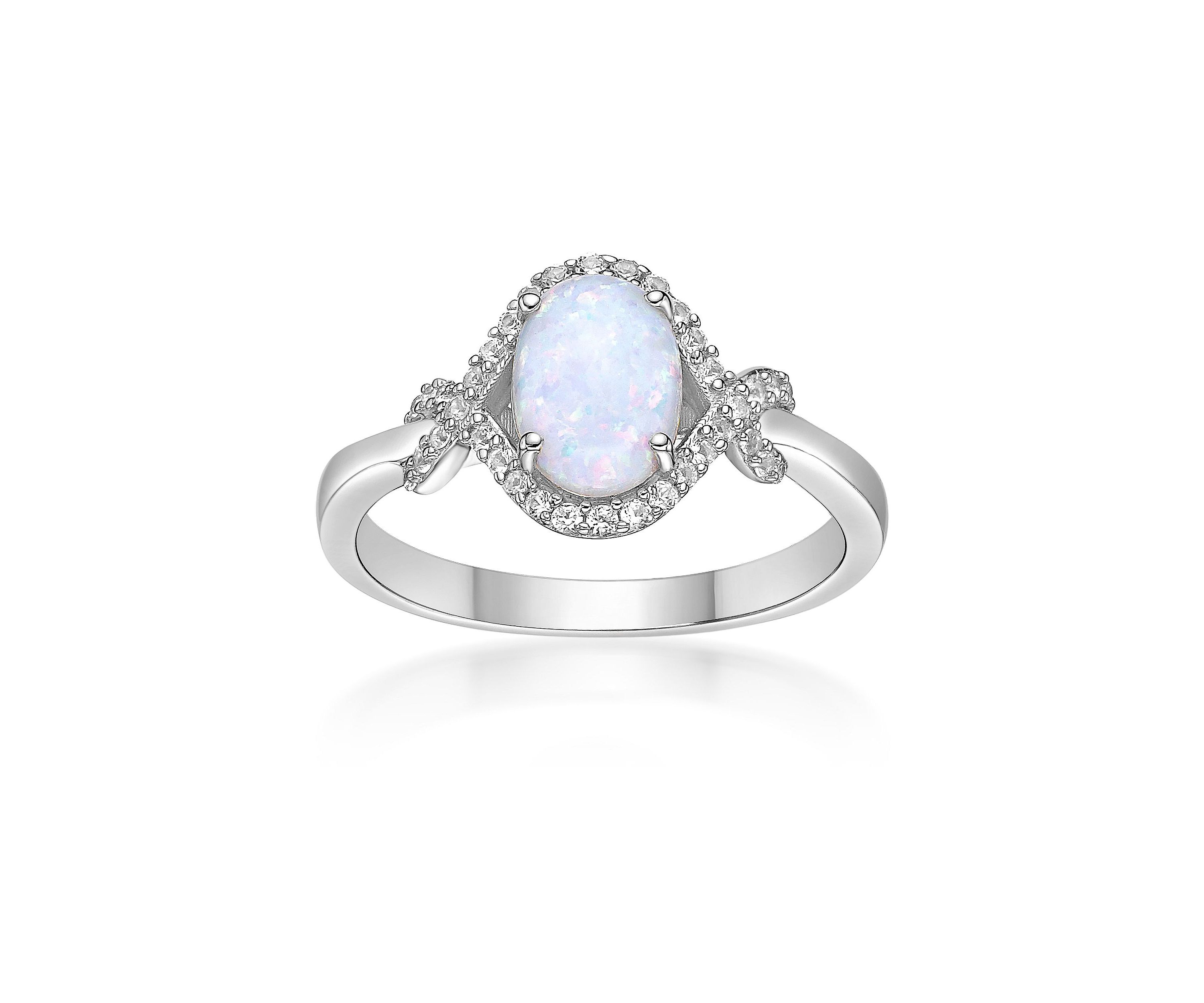 Lab Created 1 ct. t.w. Lab-created Opal and 1/3 ct. t.w. Lab-Created White Sapphire Ring in Sterling Silver