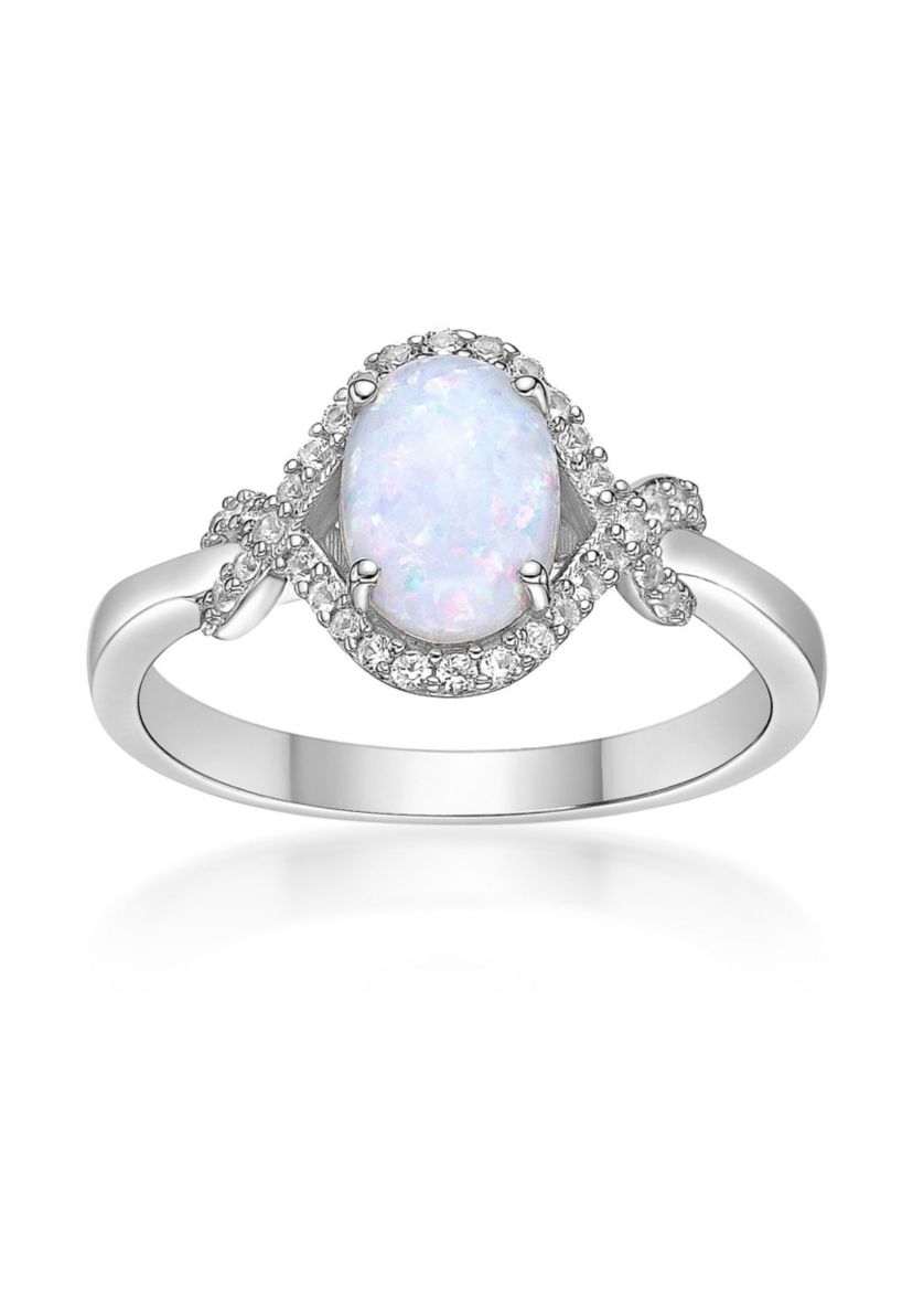 Lab Created 1 ct. t.w. Lab-created Opal and 1/3 ct. t.w. Lab-Created White Sapphire Ring in Sterling Silver