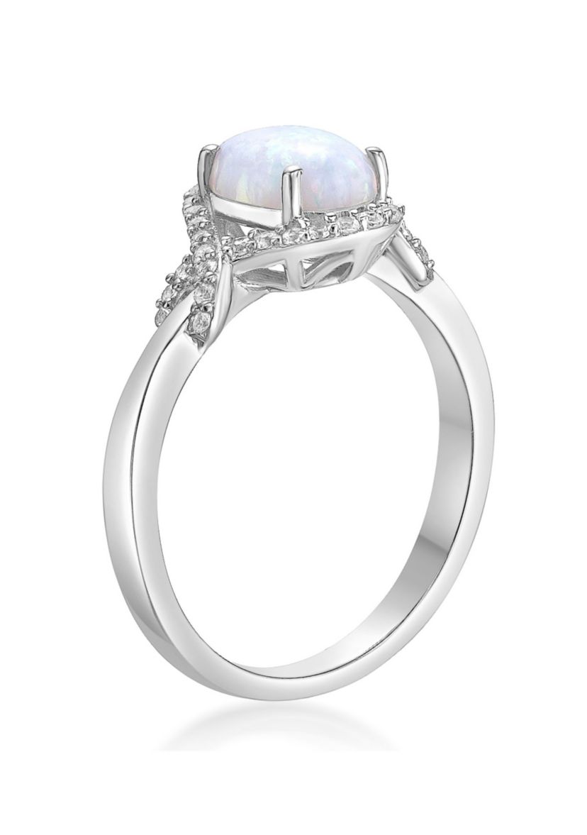 Lab Created 1 ct. t.w. Lab-created Opal and 1/3 ct. t.w. Lab-Created White Sapphire Ring in Sterling Silver