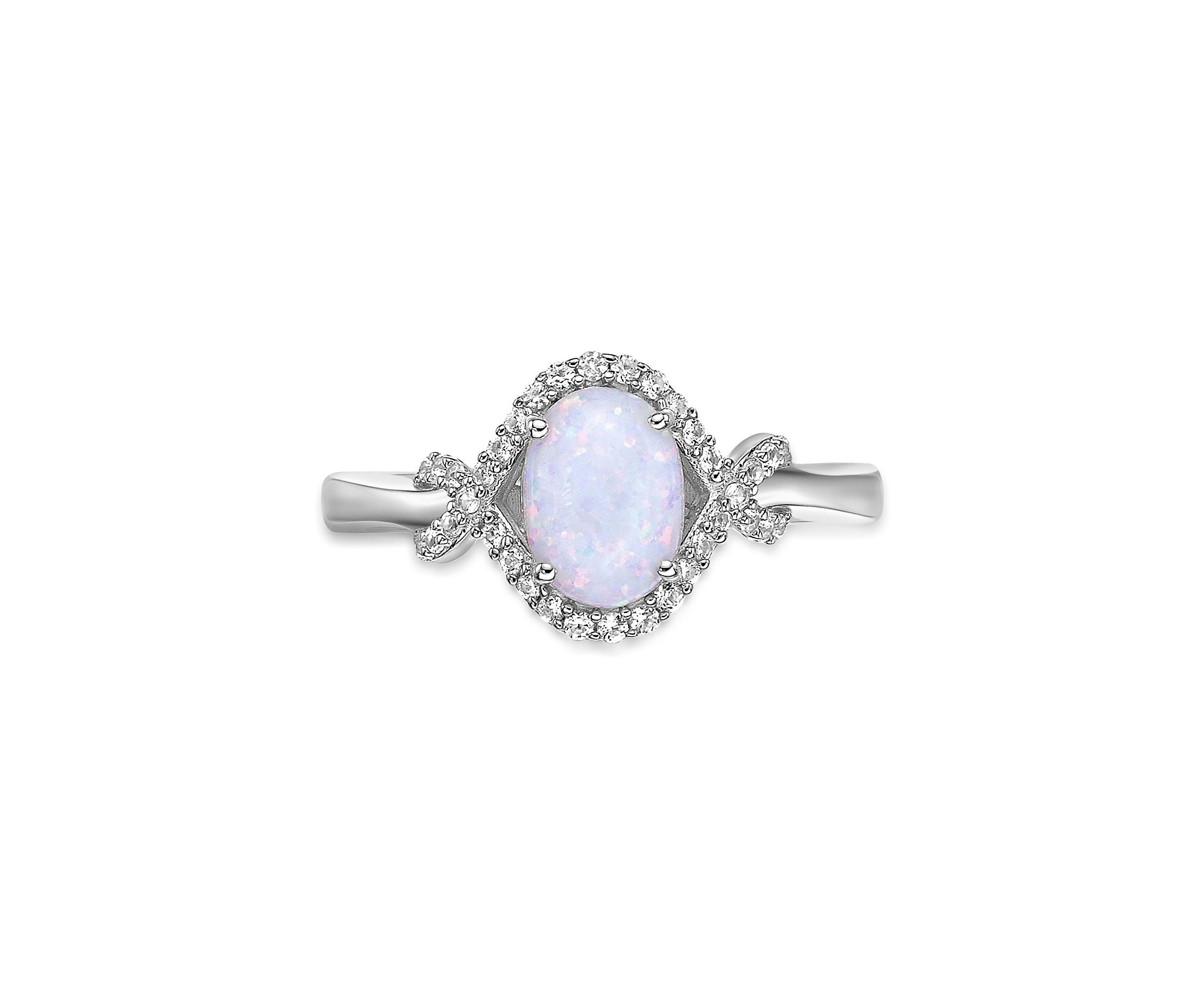 Lab Created 1 ct. t.w. Lab-created Opal and 1/3 ct. t.w. Lab-Created White Sapphire Ring in Sterling Silver