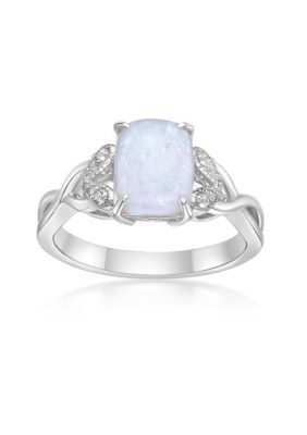 Gemminded Lab Created 1 ct. t.w. Lab-created Opal and 0.8 ct. t.w. Lab-Created White Sapphire Ring in Sterling Silver