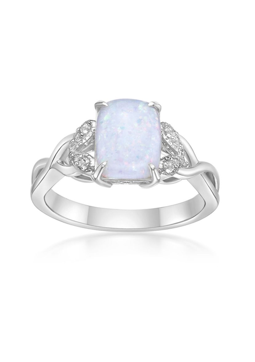 Lab Created 1 ct. t.w. Lab-created Opal and 0.8 ct. t.w. Lab-Created White Sapphire Ring in Sterling Silver