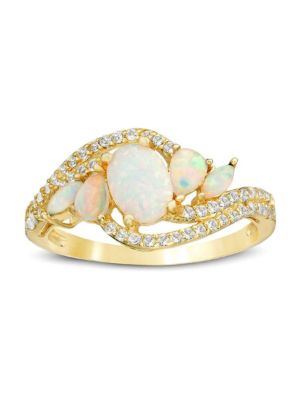 Gemminded Lab Created 1.46 ct. t.w. Lab-created Opal and 1/3 ct. t.w. White Topaz Ring in Gold Plated Sterling Silver