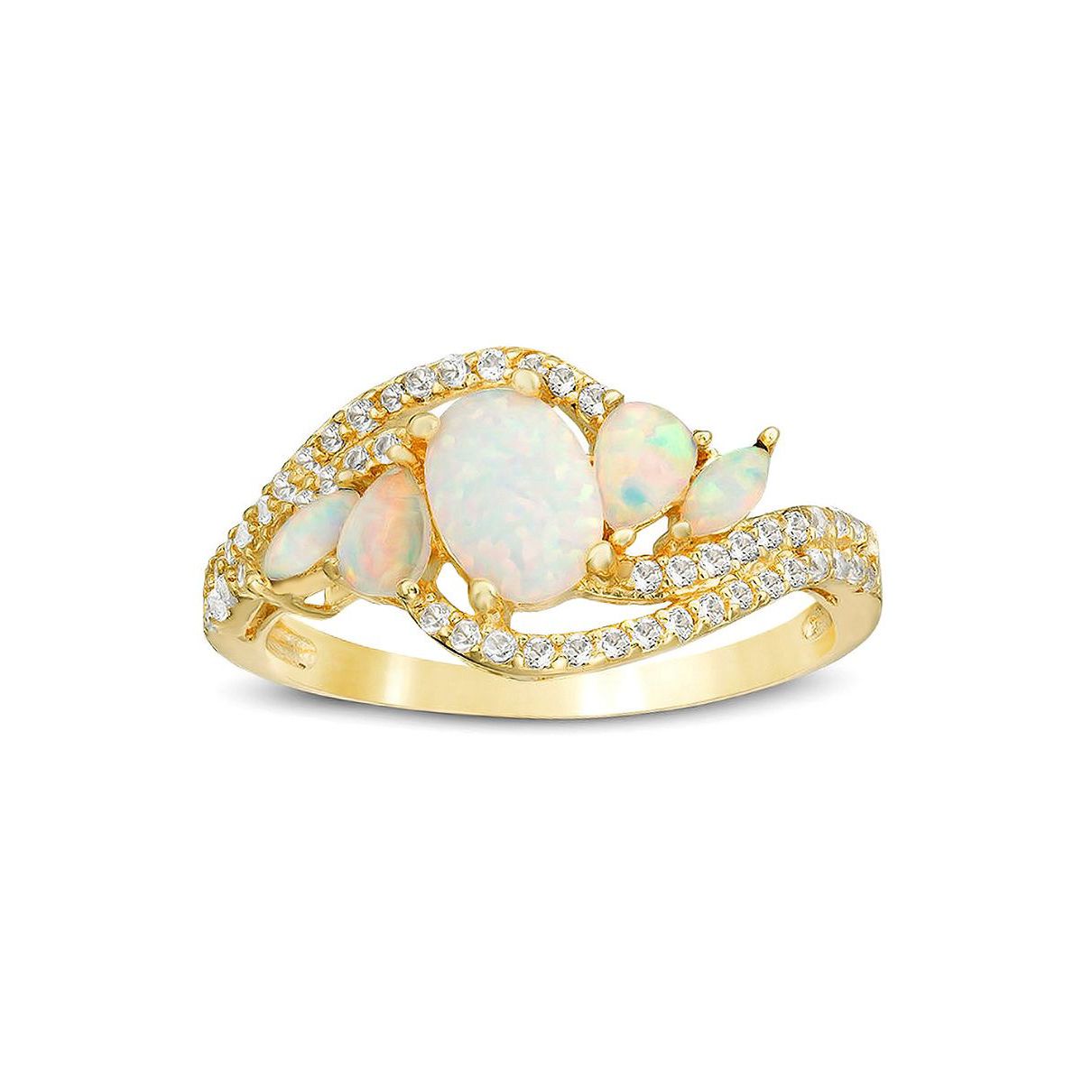 Lab Created 1.46 ct. t.w. Lab-created Opal and 1/3 ct. t.w. White Topaz Ring in Gold Plated Sterling Silver