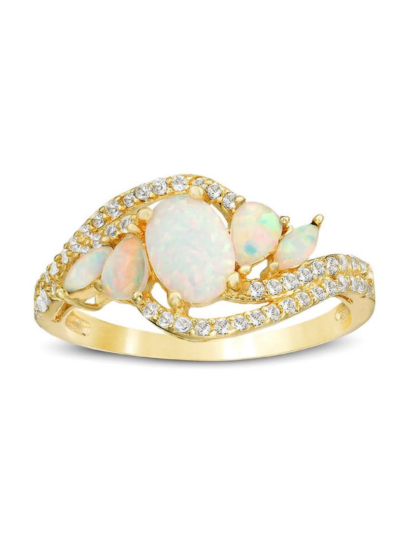 Lab Created 1.46 ct. t.w. Lab-created Opal and 1/3 ct. t.w. White Topaz Ring in Gold Plated Sterling Silver