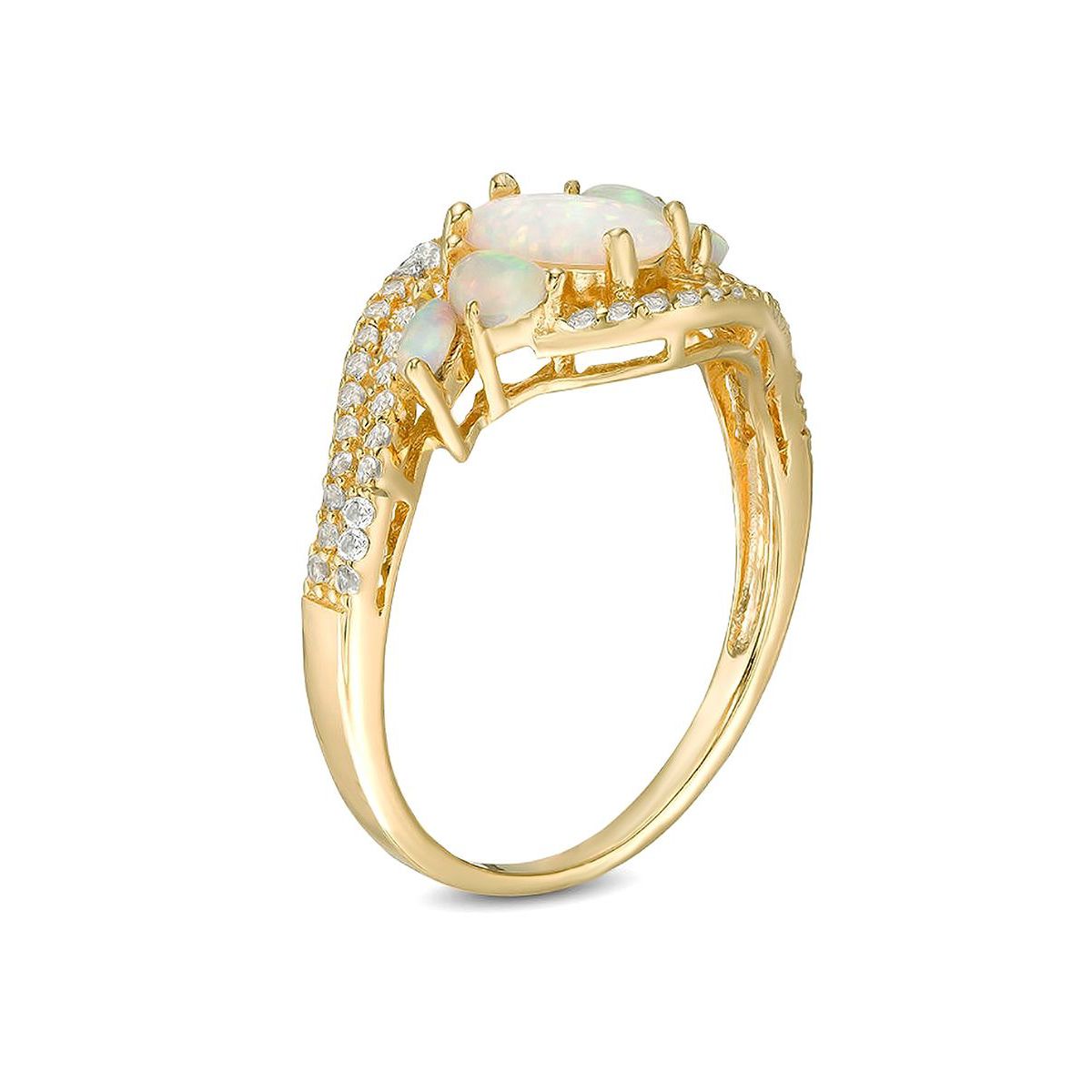 Lab Created 1.46 ct. t.w. Lab-created Opal and 1/3 ct. t.w. White Topaz Ring in Gold Plated Sterling Silver