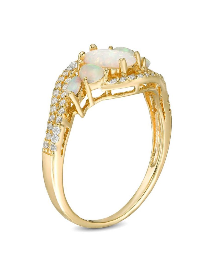 Lab Created 1.46 ct. t.w. Lab-created Opal and 1/3 ct. t.w. White Topaz Ring in Gold Plated Sterling Silver