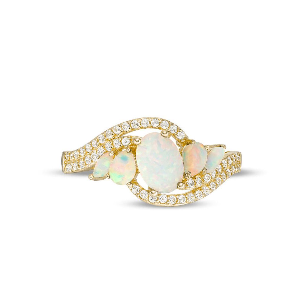 Lab Created 1.46 ct. t.w. Lab-created Opal and 1/3 ct. t.w. White Topaz Ring in Gold Plated Sterling Silver