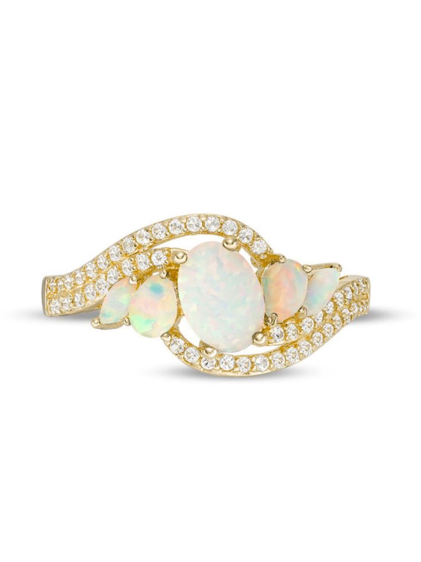 Lab Created 1.46 ct. t.w. Lab-created Opal and 1/3 ct. t.w. White Topaz Ring in Gold Plated Sterling Silver