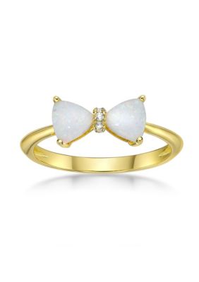 Gemminded Lab Created 0.4 ct. t.w. Lab-created Opal and Diamond Accent Ring in Gold Plated Sterling Silver