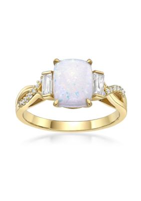 Gemminded Lab Created 1.14 ct. t.w. Lab-created Opal and 3/8 ct. t.w. Lab-Created White Sapphire Ring in Gold Plated Sterling Silver