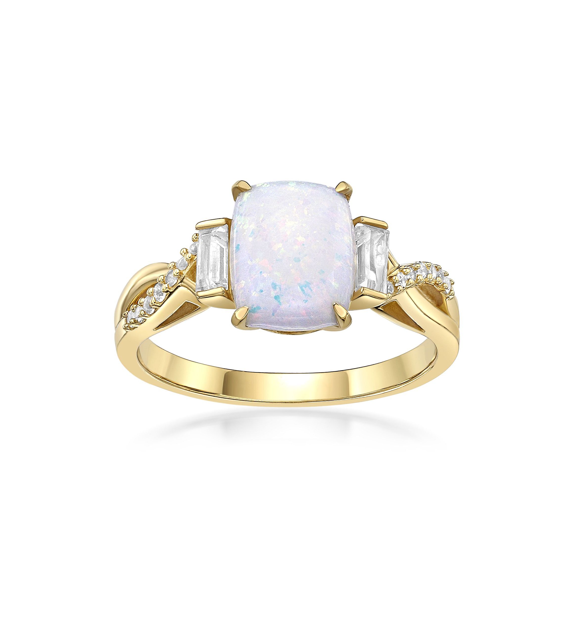 Lab Created 1.14 ct. t.w. Lab-created Opal and 3/8 ct. t.w. Lab-Created White Sapphire Ring in Gold Plated Sterling Silver