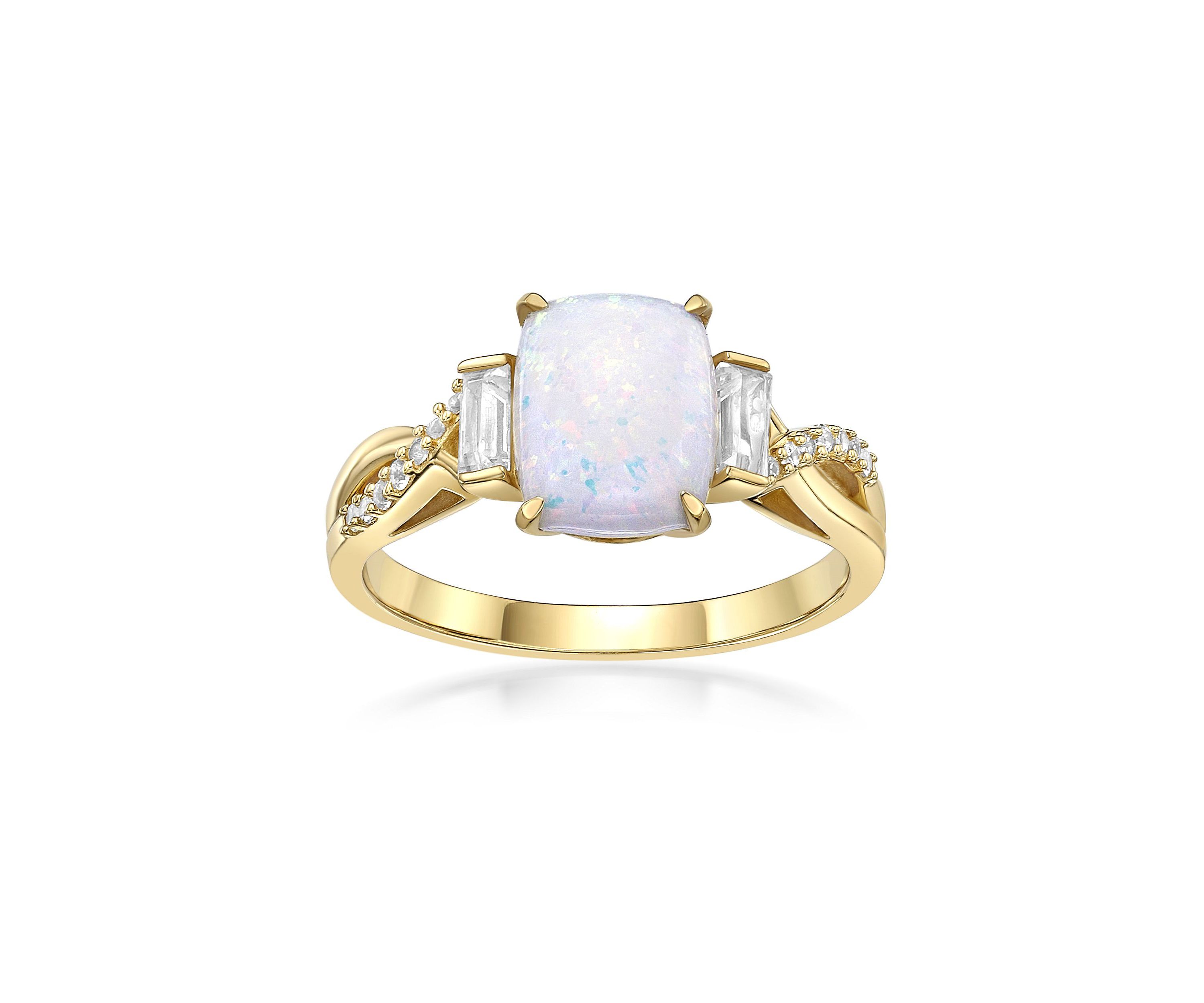 Lab Created 1.14 ct. t.w. Lab-created Opal and 3/8 ct. t.w. Lab-Created White Sapphire Ring in Gold Plated Sterling Silver
