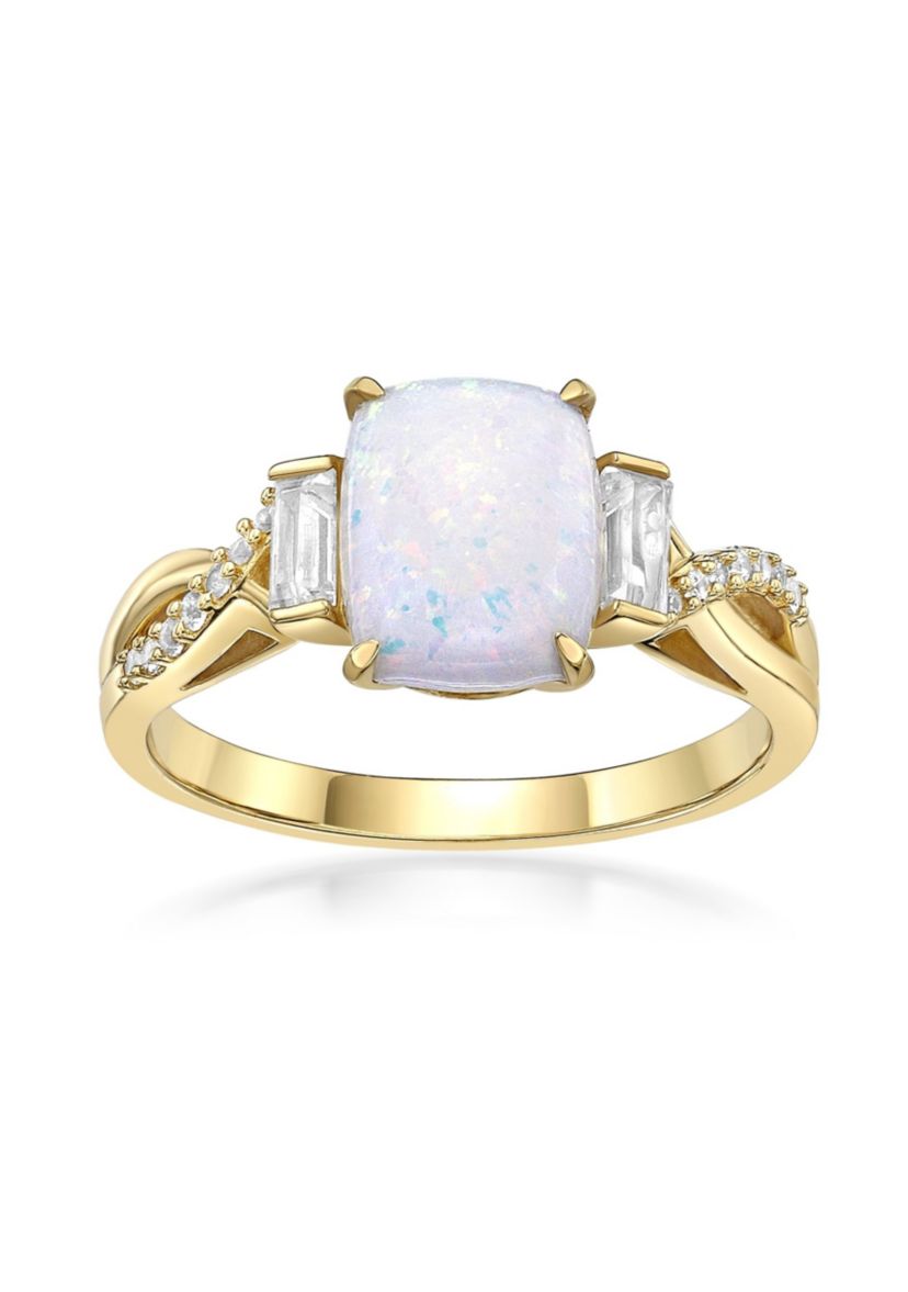 Lab Created 1.14 ct. t.w. Lab-created Opal and 3/8 ct. t.w. Lab-Created White Sapphire Ring in Gold Plated Sterling Silver
