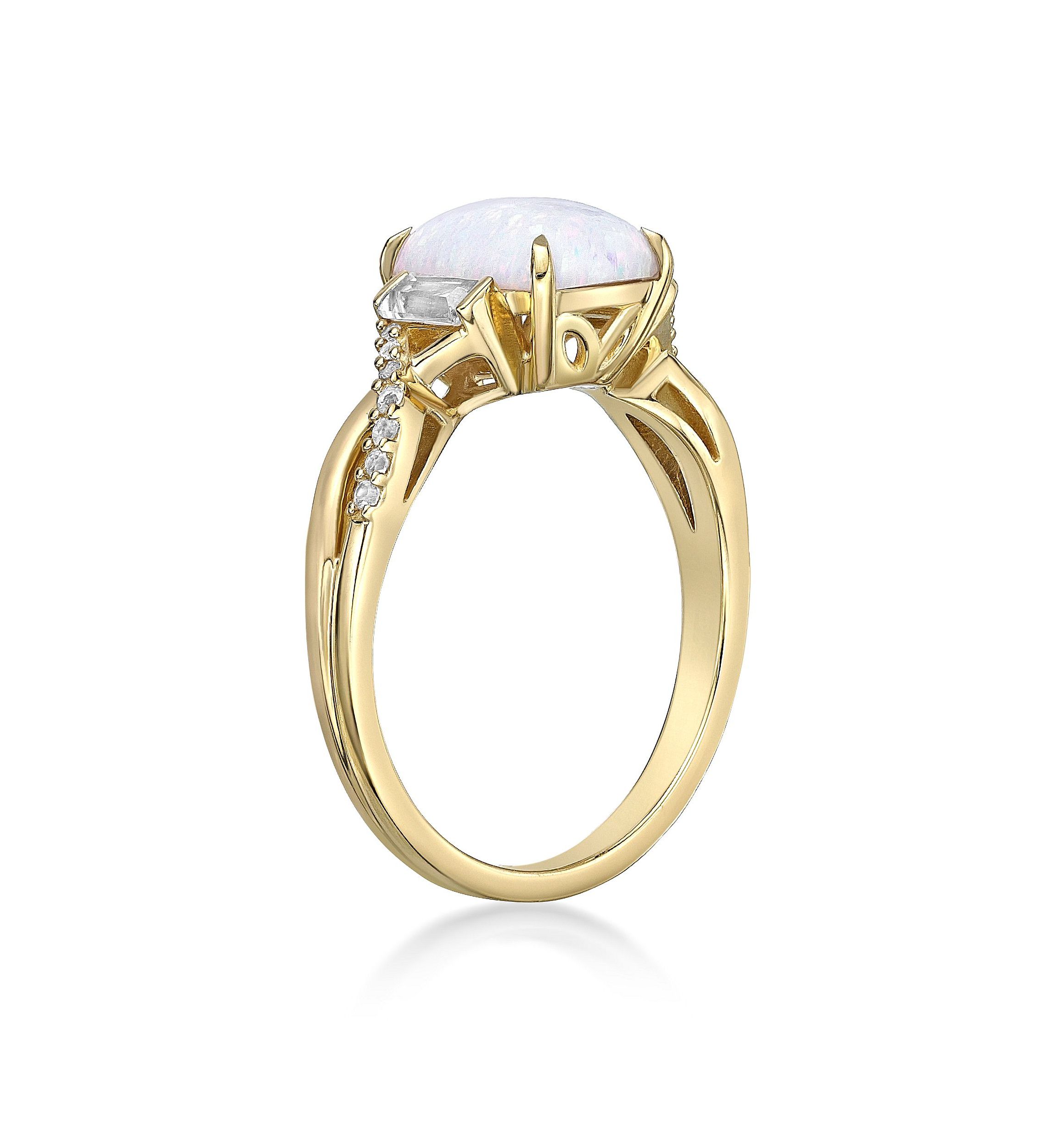 Lab Created 1.14 ct. t.w. Lab-created Opal and 3/8 ct. t.w. Lab-Created White Sapphire Ring in Gold Plated Sterling Silver