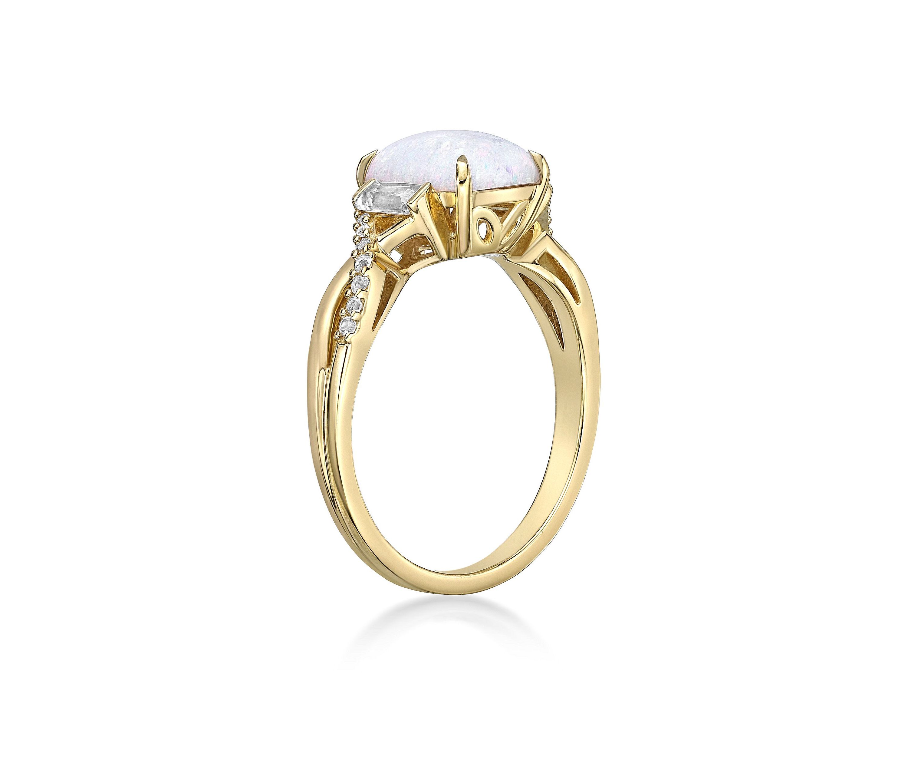 Lab Created 1.14 ct. t.w. Lab-created Opal and 3/8 ct. t.w. Lab-Created White Sapphire Ring in Gold Plated Sterling Silver