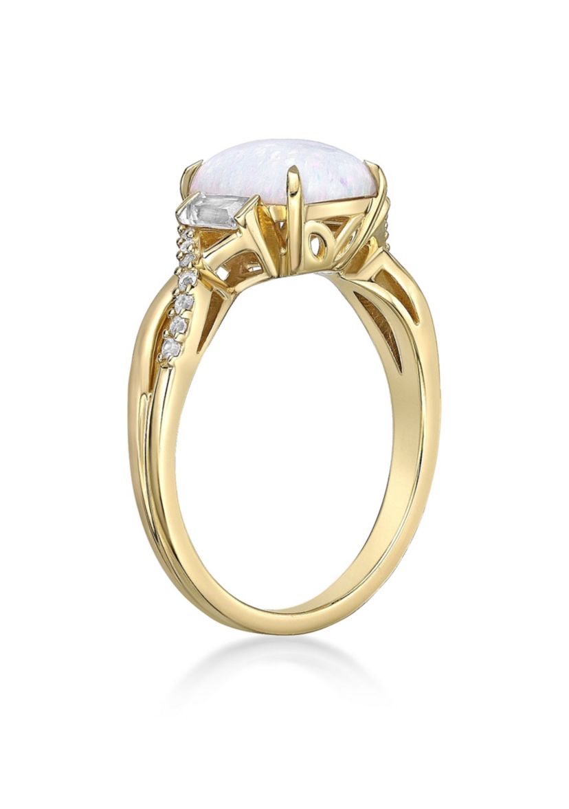 Lab Created 1.14 ct. t.w. Lab-created Opal and 3/8 ct. t.w. Lab-Created White Sapphire Ring in Gold Plated Sterling Silver