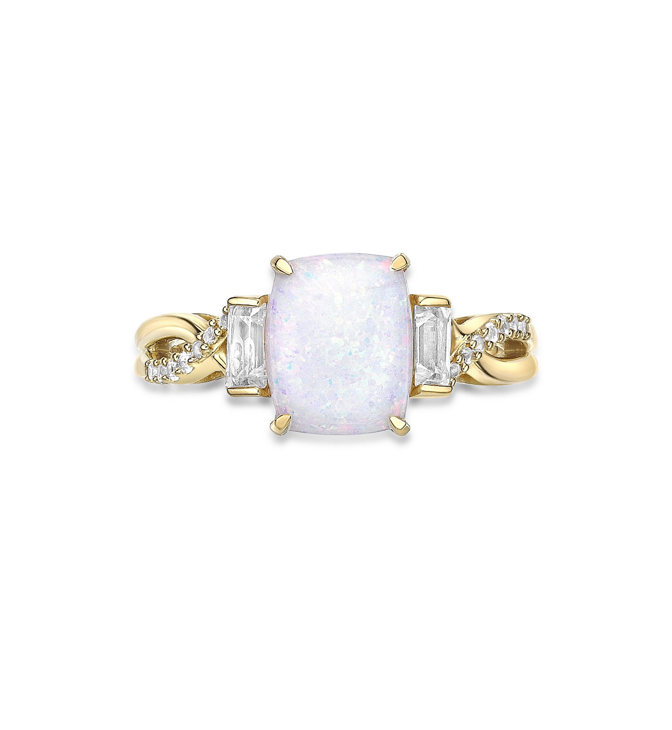 Lab Created 1.14 ct. t.w. Lab-created Opal and 3/8 ct. t.w. Lab-Created White Sapphire Ring in Gold Plated Sterling Silver