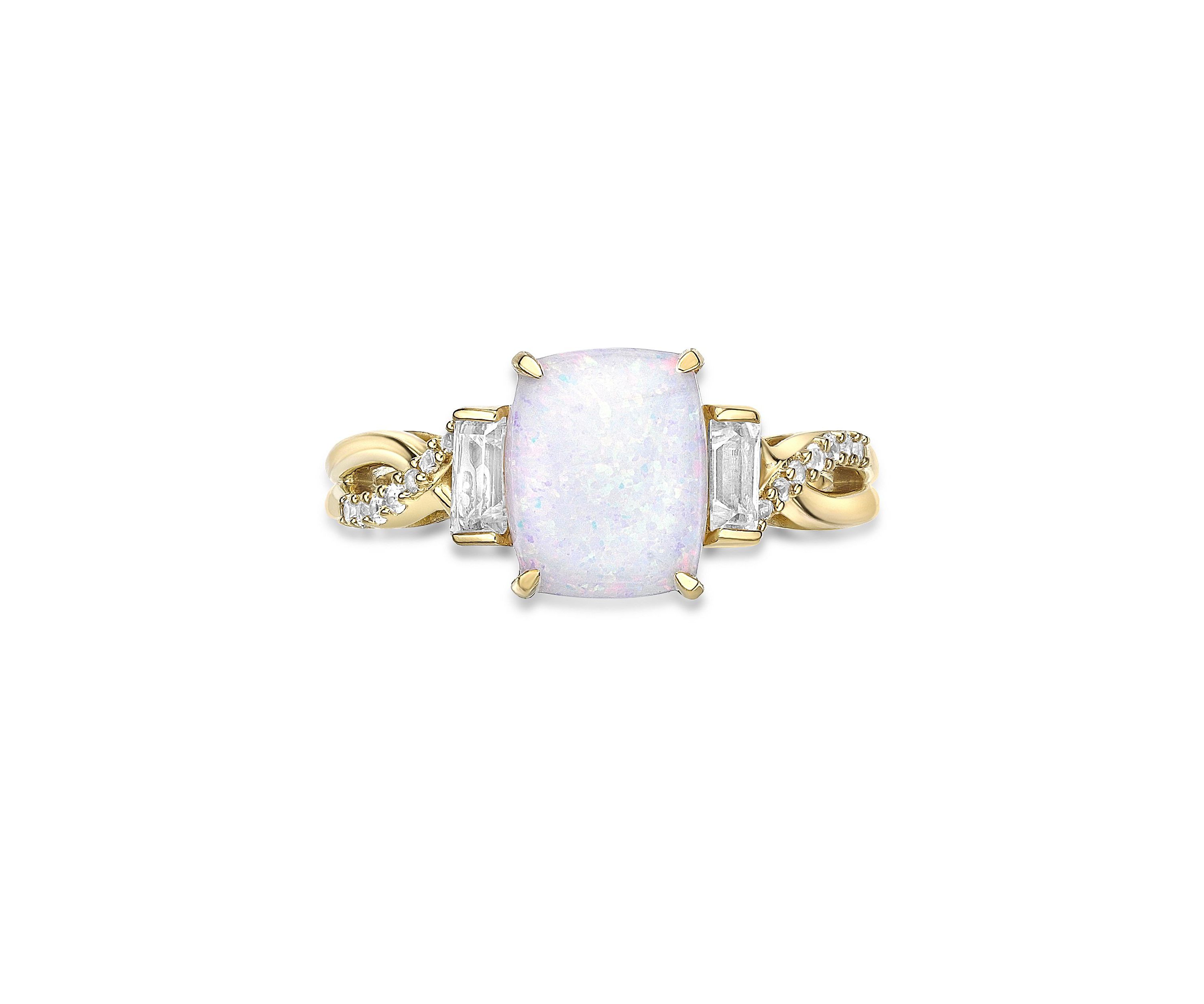Lab Created 1.14 ct. t.w. Lab-created Opal and 3/8 ct. t.w. Lab-Created White Sapphire Ring in Gold Plated Sterling Silver