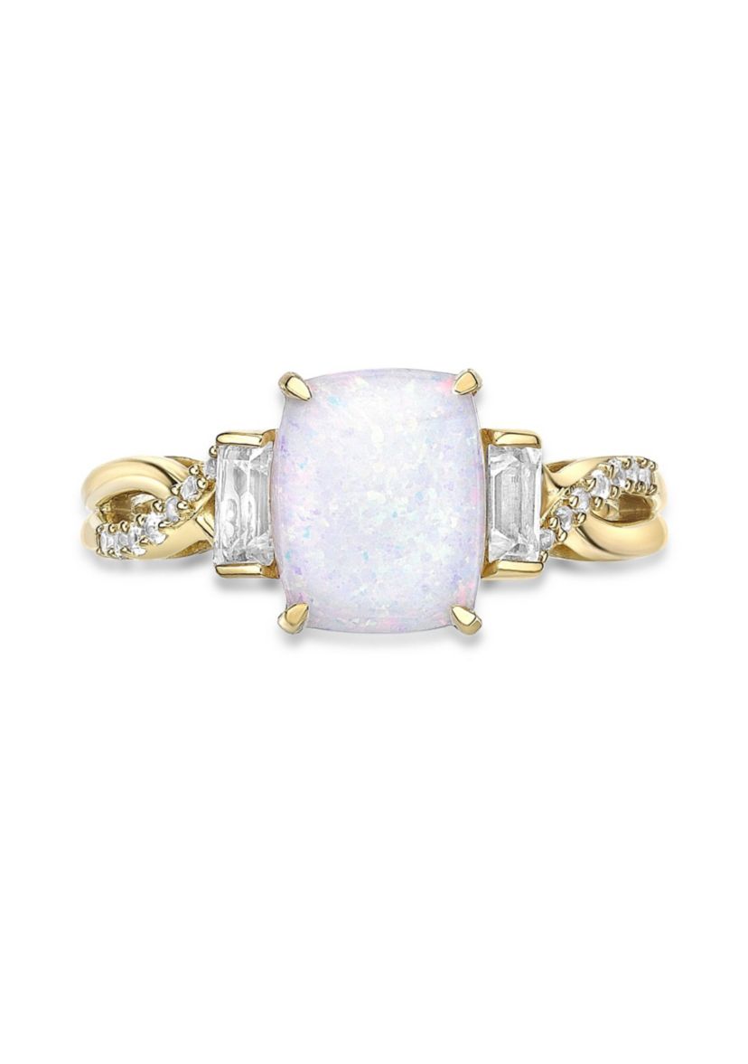 Lab Created 1.14 ct. t.w. Lab-created Opal and 3/8 ct. t.w. Lab-Created White Sapphire Ring in Gold Plated Sterling Silver