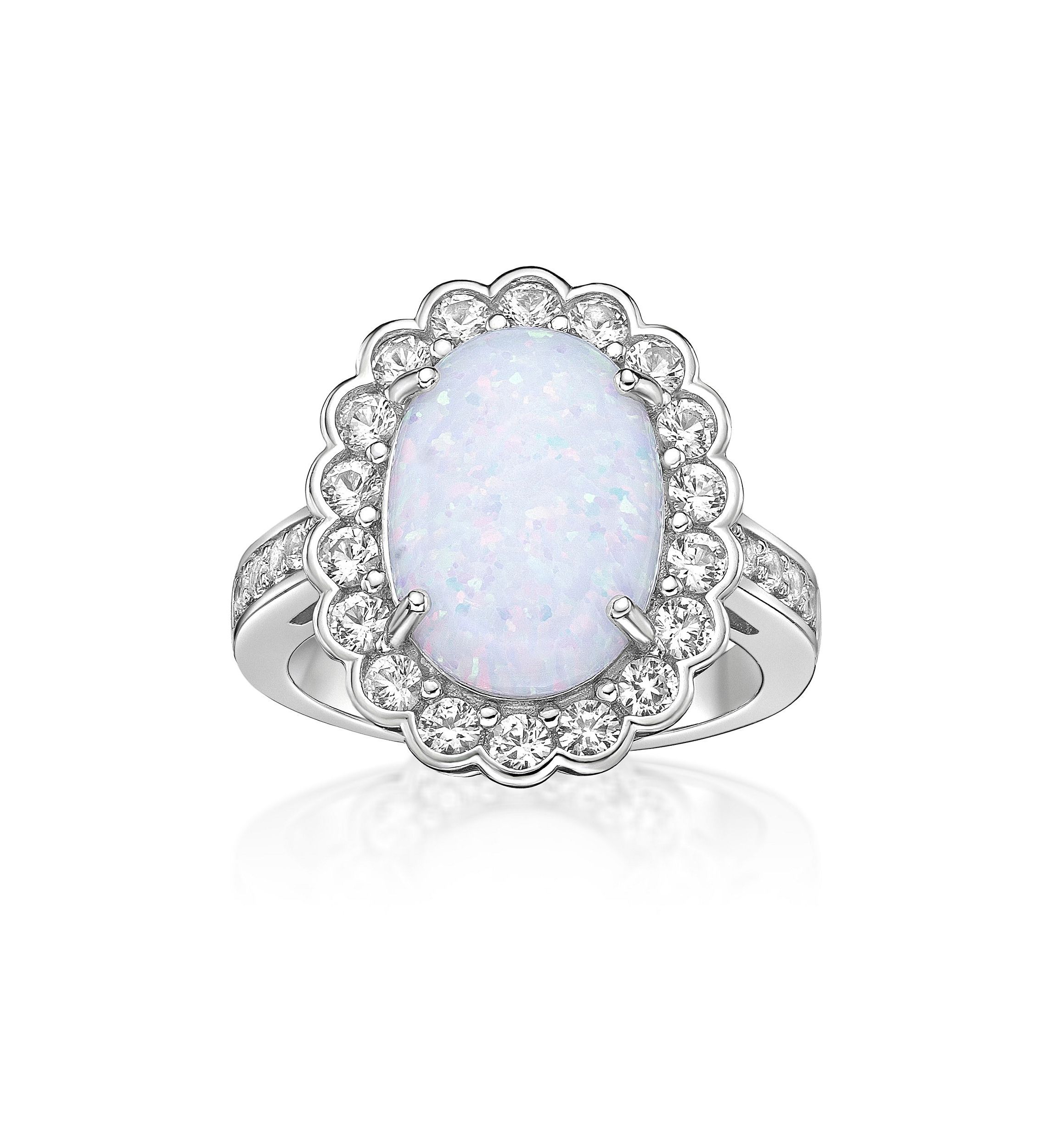 Lab Created 1 ct. t.w. Lab-created Opal and 1/4 ct. t.w. Lab-Created White Sapphire Ring in Sterling Silver
