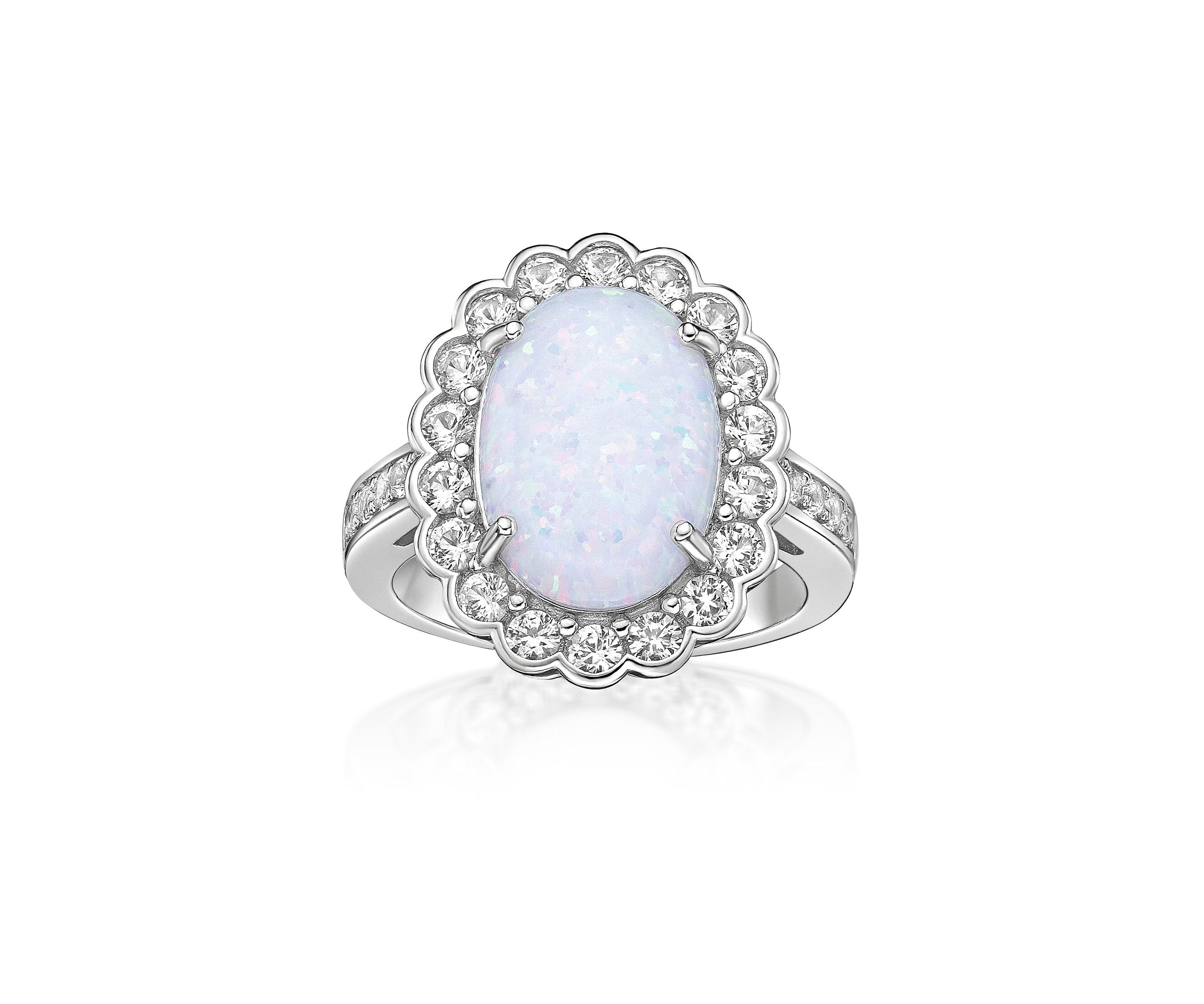 Lab Created 1 ct. t.w. Lab-created Opal and 1/4 ct. t.w. Lab-Created White Sapphire Ring in Sterling Silver