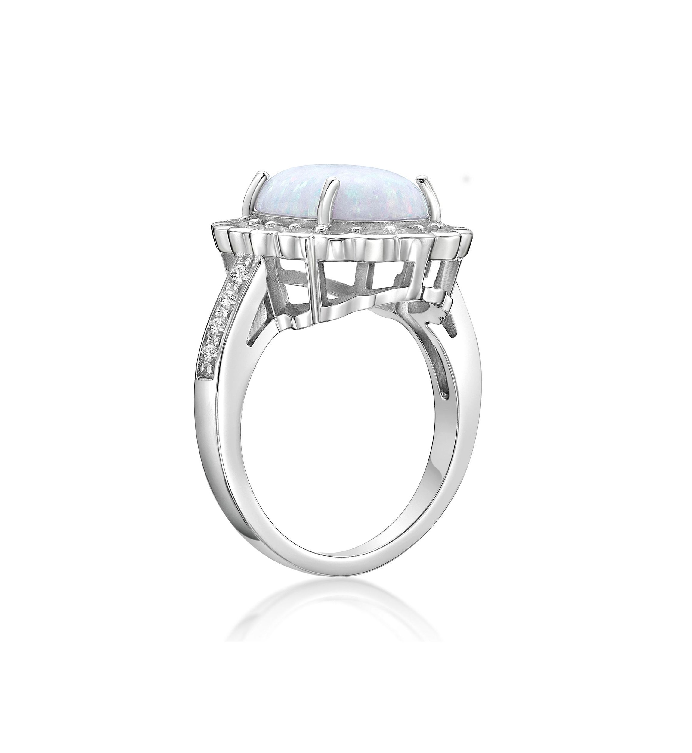 Lab Created 1 ct. t.w. Lab-created Opal and 1/4 ct. t.w. Lab-Created White Sapphire Ring in Sterling Silver