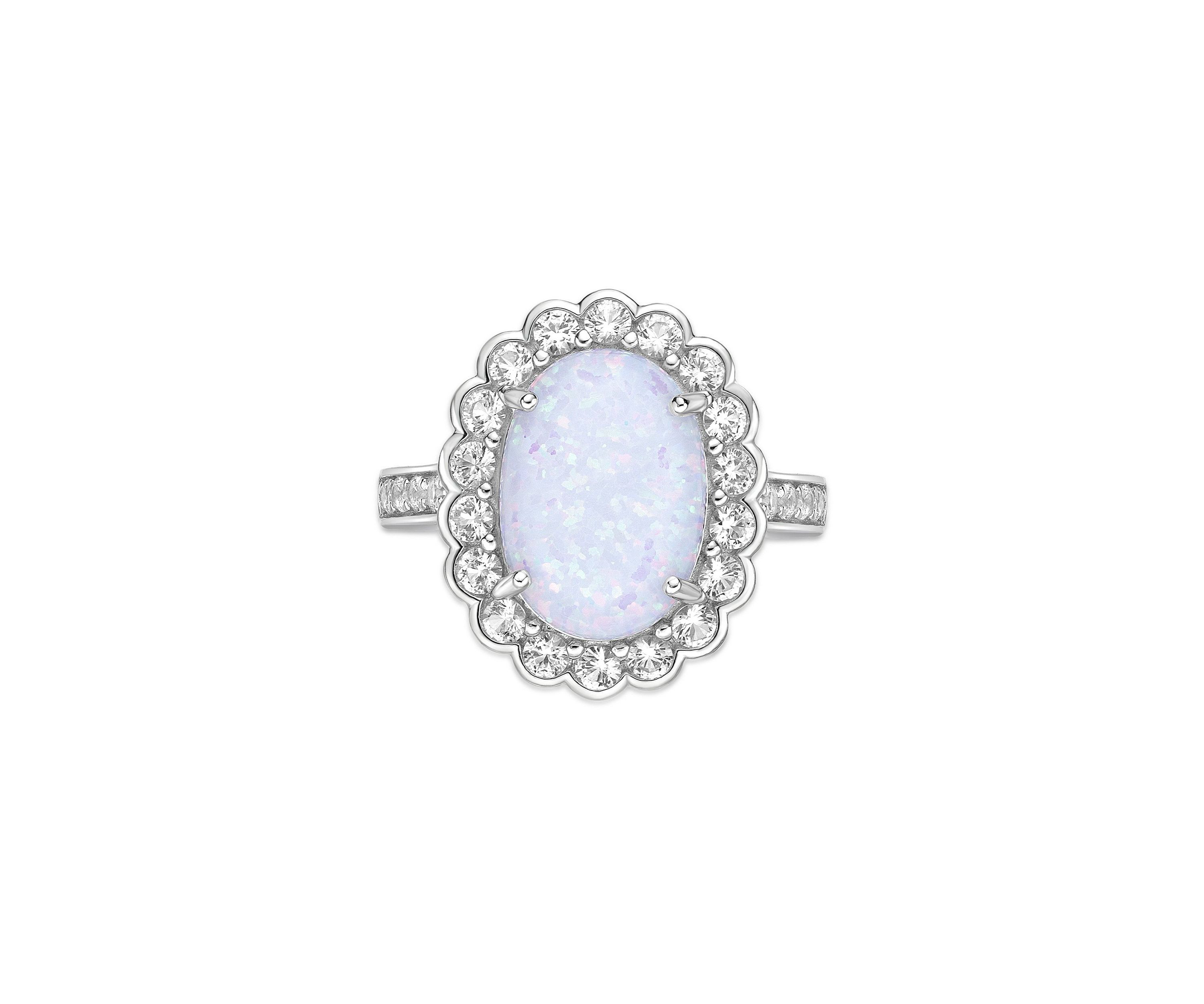 Lab Created 1 ct. t.w. Lab-created Opal and 1/4 ct. t.w. Lab-Created White Sapphire Ring in Sterling Silver