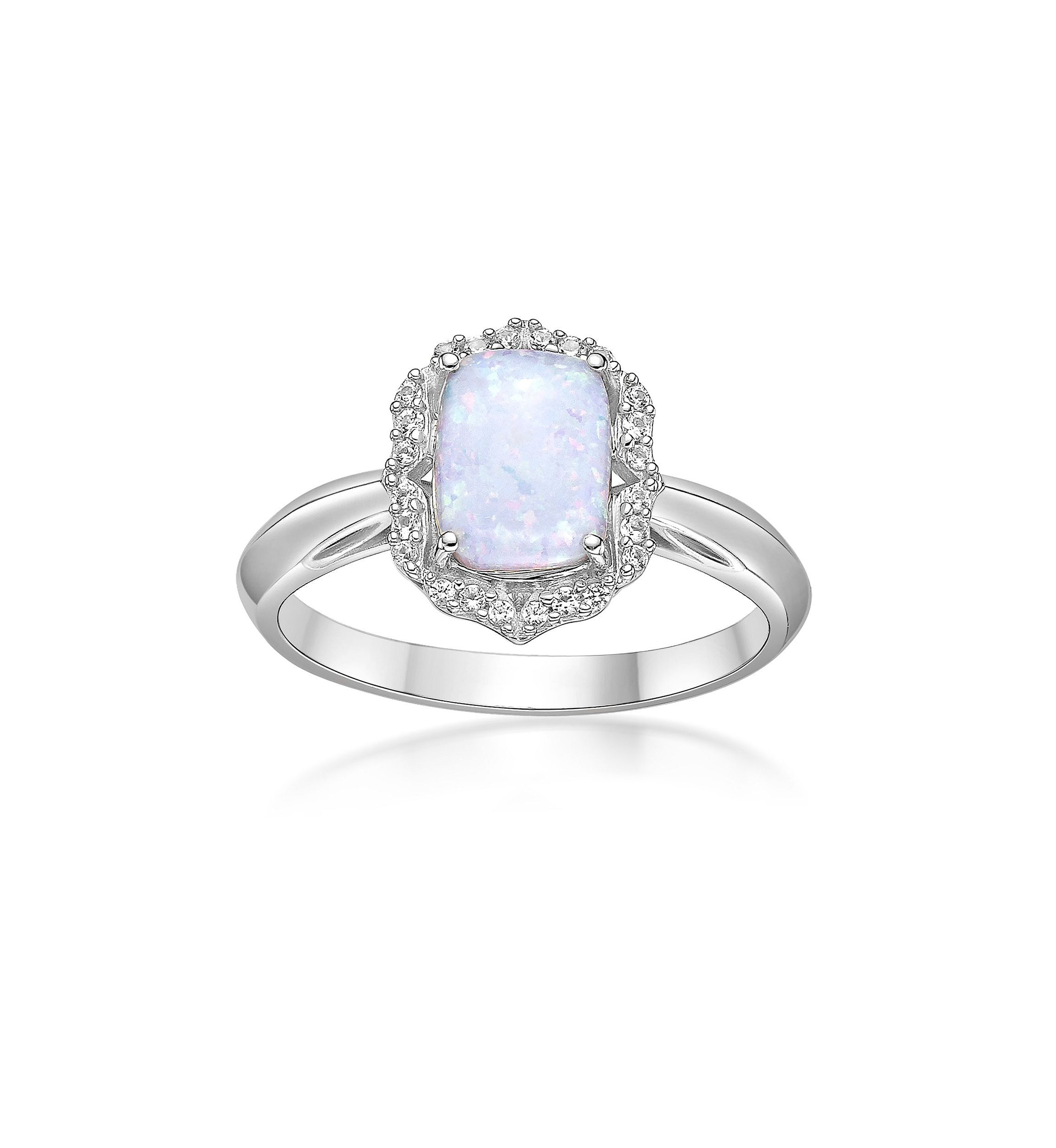 Lab Created 1 ct. t.w. Lab-created Opal and 1/4 ct. t.w. Lab-Created White Sapphire Ring in Sterling Silver