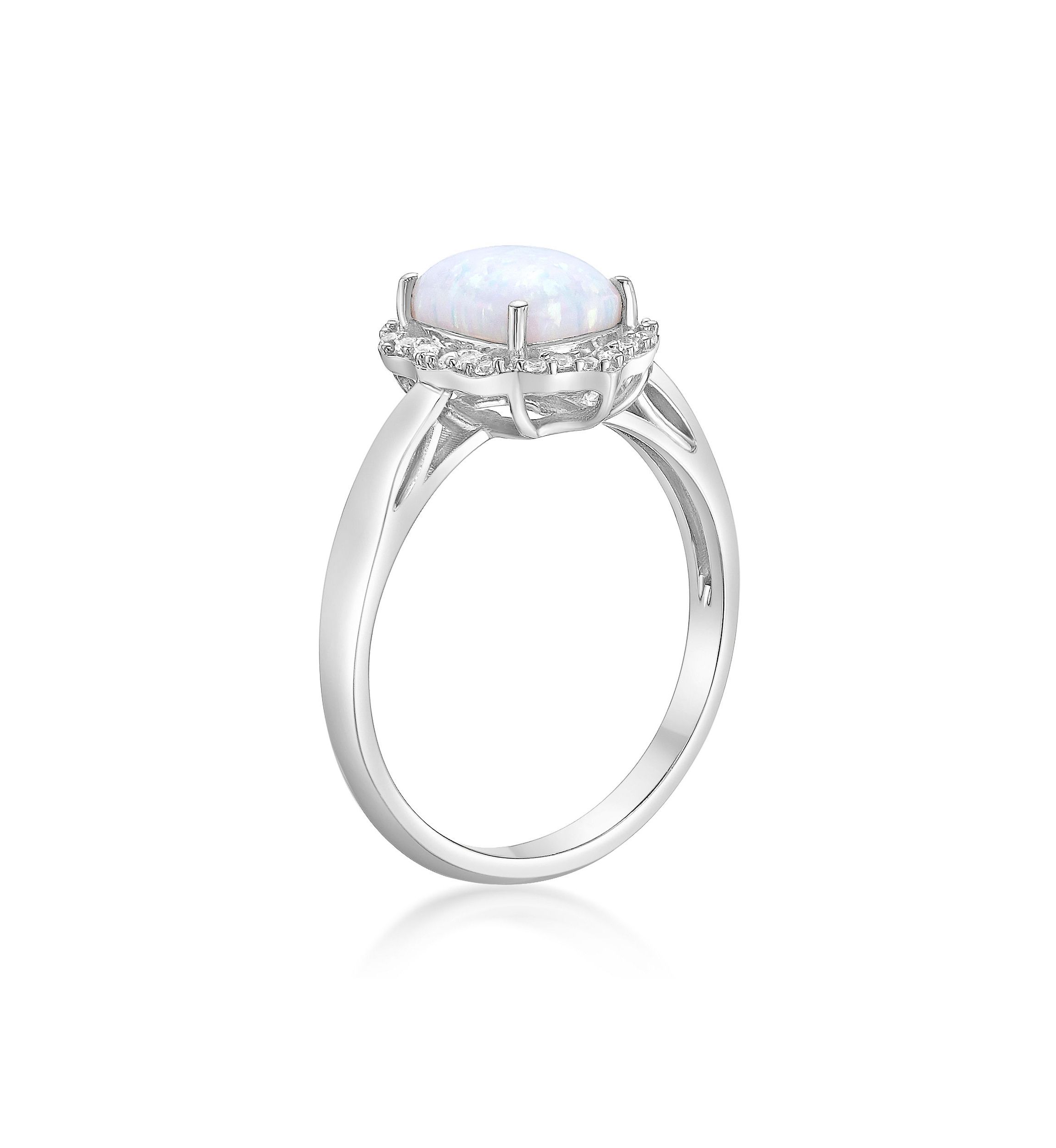 Lab Created 1 ct. t.w. Lab-created Opal and 1/4 ct. t.w. Lab-Created White Sapphire Ring in Sterling Silver