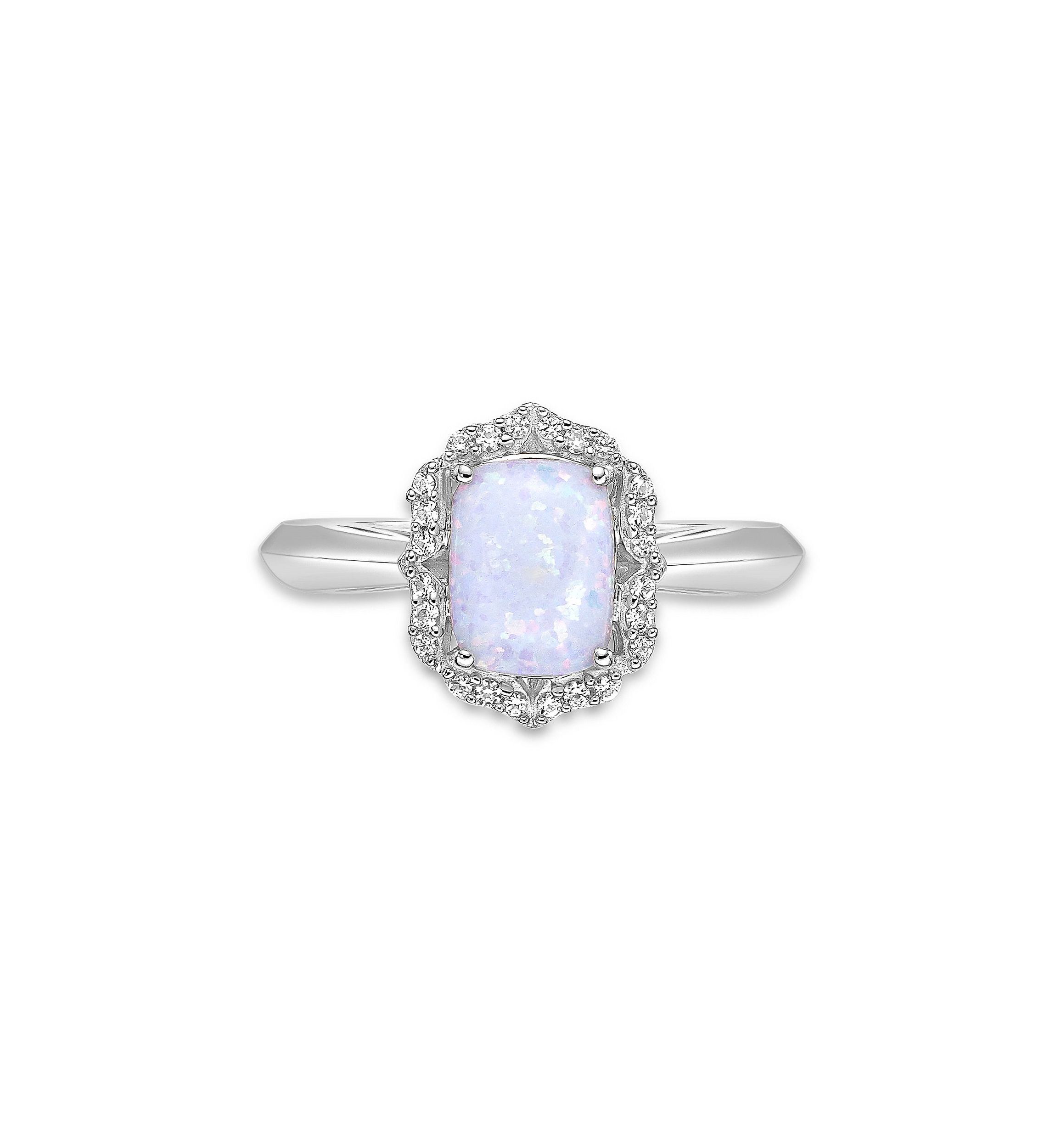 Lab Created 1 ct. t.w. Lab-created Opal and 1/4 ct. t.w. Lab-Created White Sapphire Ring in Sterling Silver