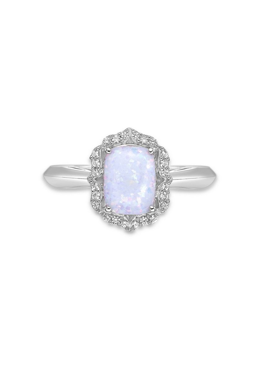 Lab Created 1 ct. t.w. Lab-created Opal and 1/4 ct. t.w. Lab-Created White Sapphire Ring in Sterling Silver