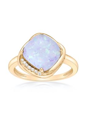 Gemminded Lab Created 2.7 ct. t.w. Lab-created Opal and Lab-Created White Sapphire Accent Ring in Gold Plated Sterling Silver