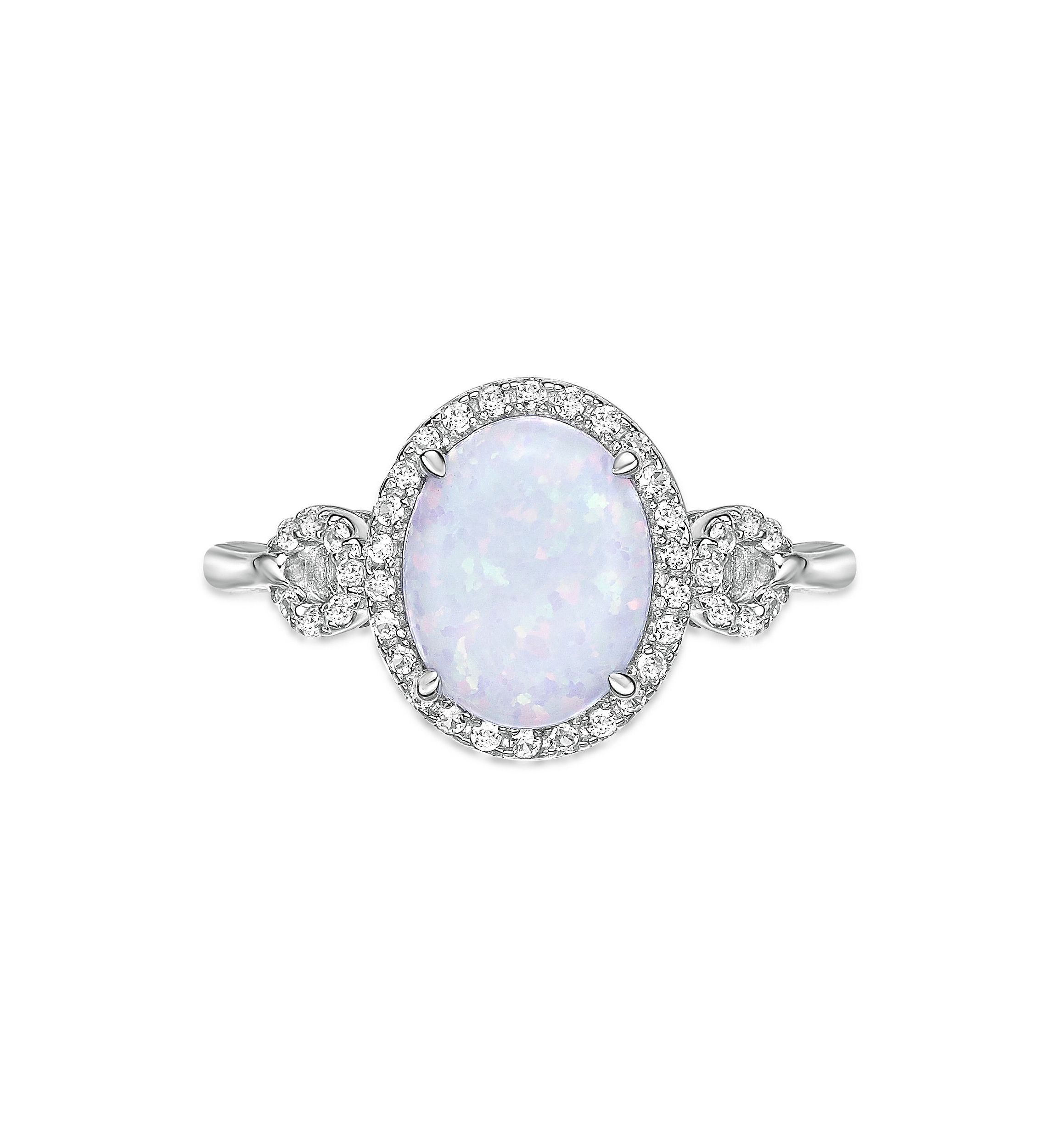 Lab Created 1 ct. t.w. Lab-created Opal and 3/8 ct. t.w. Lab-Created White Sapphire Ring in Sterling Silver