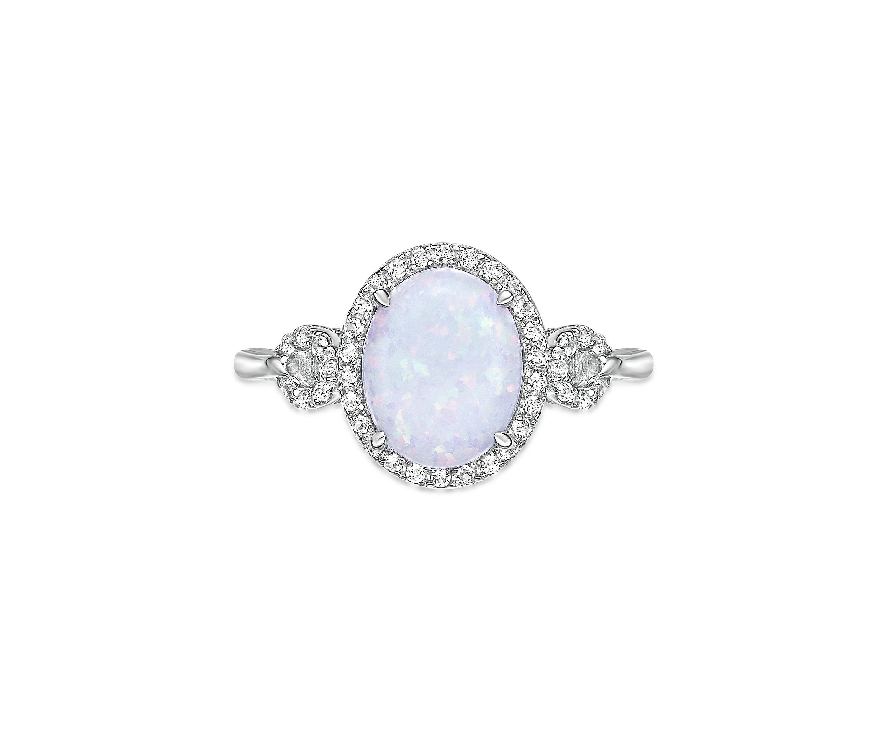 Lab Created 1 ct. t.w. Lab-created Opal and 3/8 ct. t.w. Lab-Created White Sapphire Ring in Sterling Silver