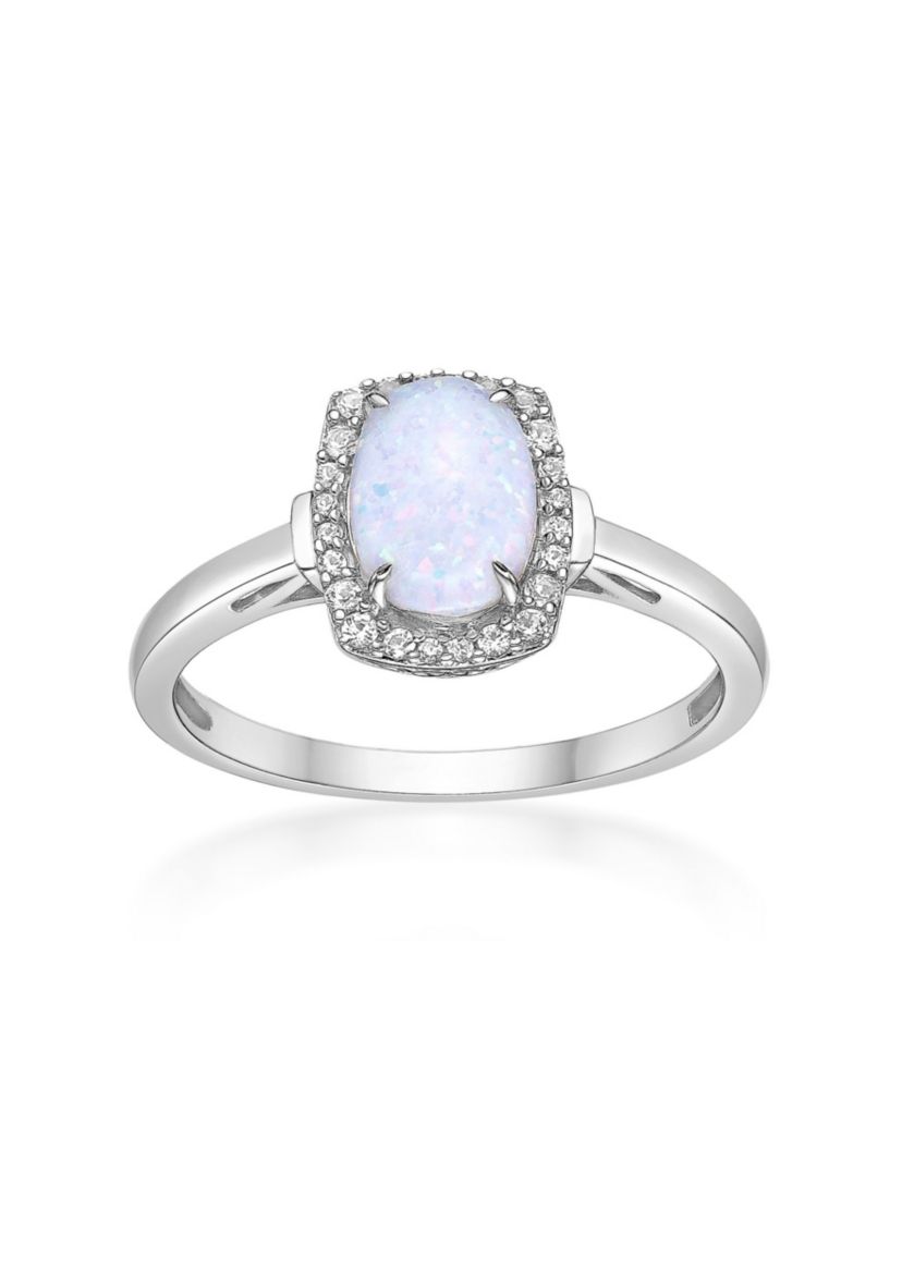 Lab Created 1 ct. t.w. Lab-created Opal and 1/4 ct. t.w. Lab-Created White Sapphire Ring in Sterling Silver
