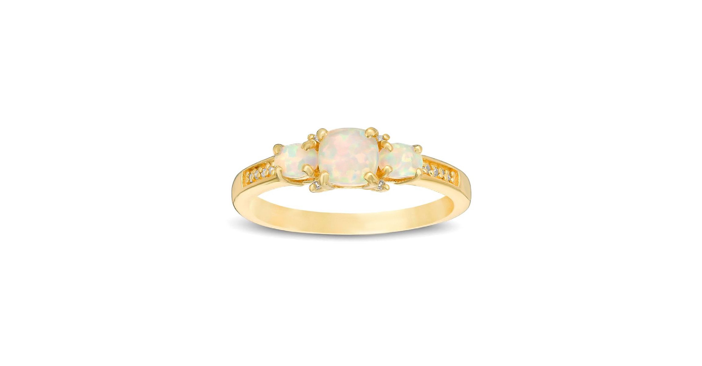 Lab Created 0.59 ct. t.w. Lab-created Opal and Diamond Accent Ring in Gold Plated Sterling Silver