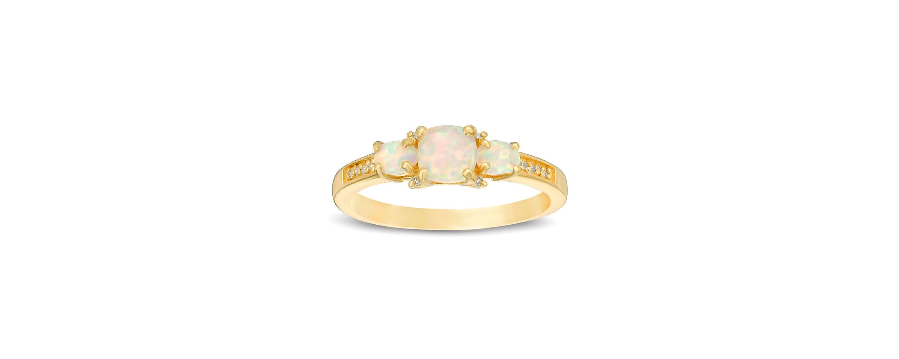 Lab Created 0.59 ct. t.w. Lab-created Opal and Diamond Accent Ring in Gold Plated Sterling Silver