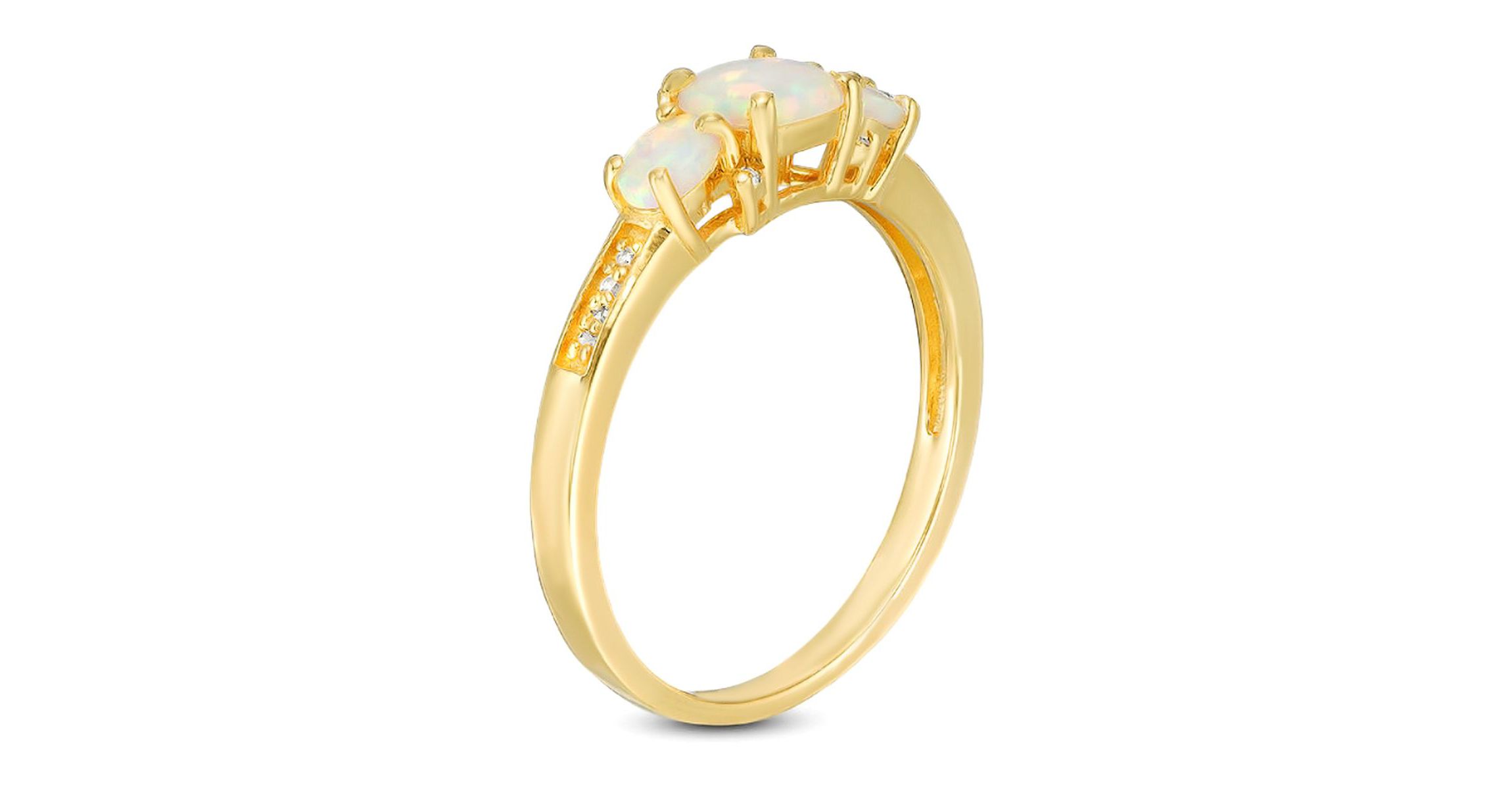 Lab Created 0.59 ct. t.w. Lab-created Opal and Diamond Accent Ring in Gold Plated Sterling Silver