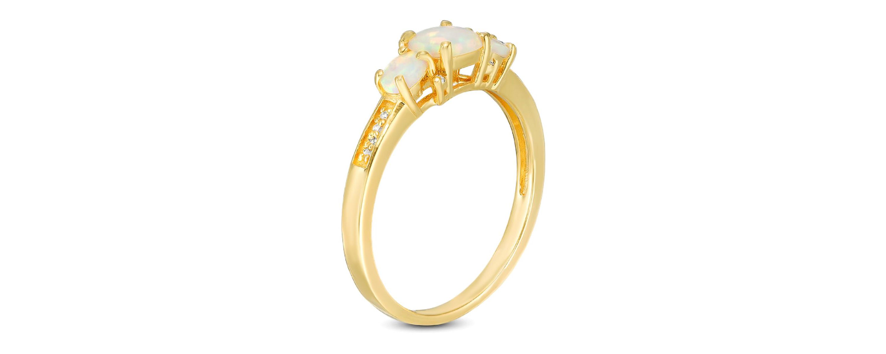 Lab Created 0.59 ct. t.w. Lab-created Opal and Diamond Accent Ring in Gold Plated Sterling Silver